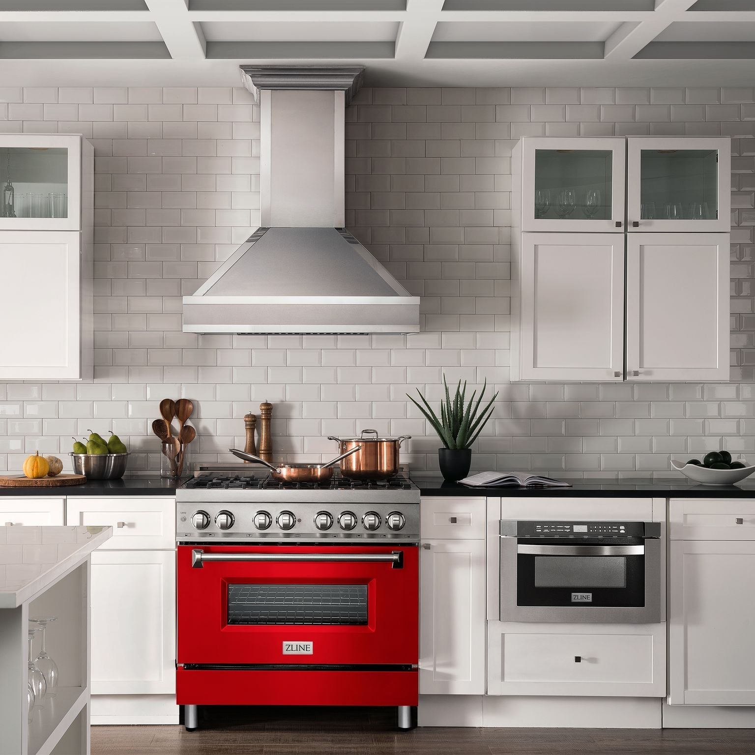 ZLINE 36 in. Dual Fuel Range with 6-Burner Gas Cooktop and Electric Convection Oven in Stainless Steel with Red Matte Door (RA-RM-36)
