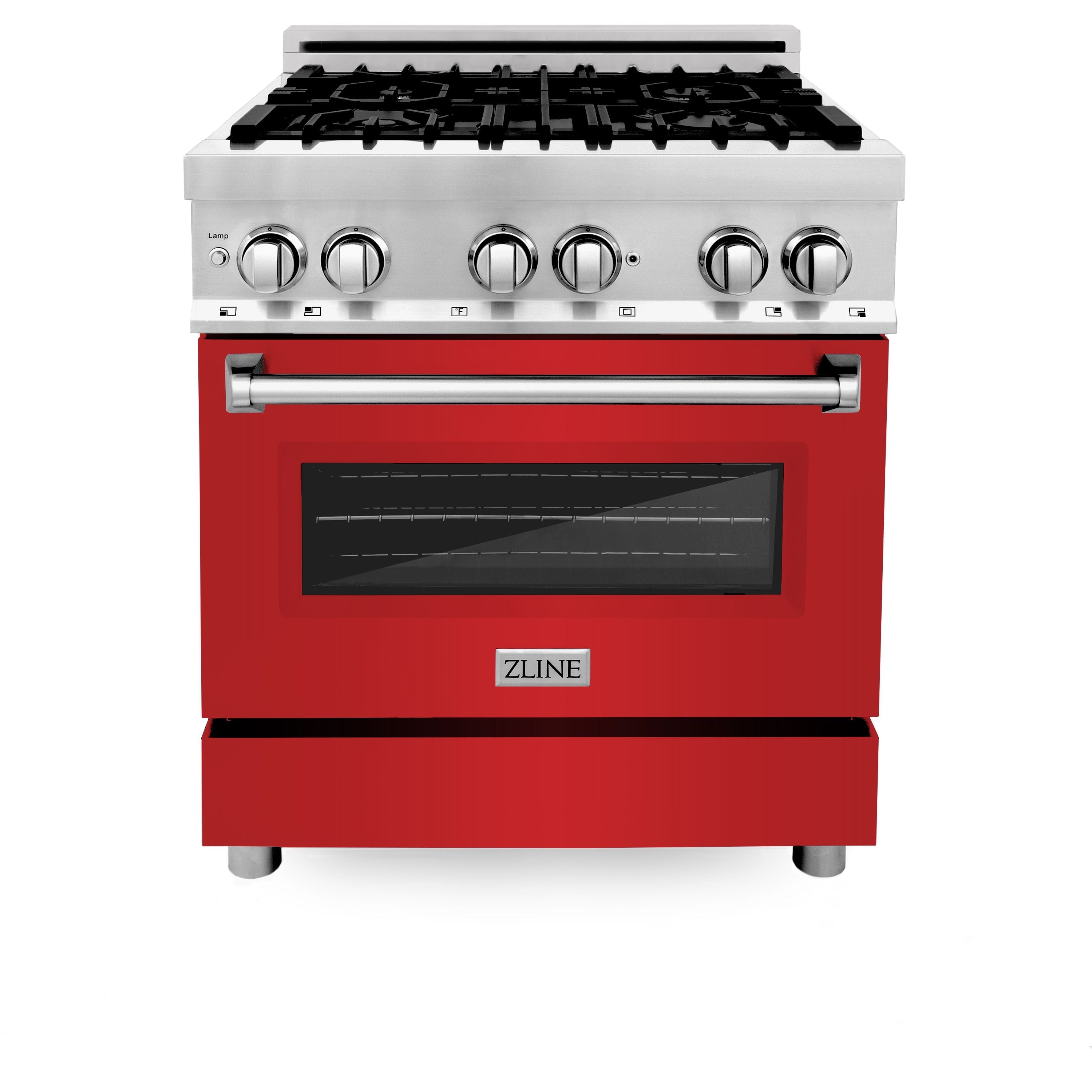 ZLINE 30 in. Dual Fuel Range with Gas Cooktop and Electric Oven in Stainless Steel with Red Matte Door (RA-RM-30)