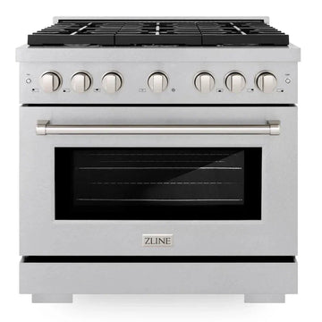 ZLINE 36 in. 5.2 cu. ft. Paramount Gas Range with 6 Burner Gas Cooktop and Convection Gas Oven in Satin Stainless Steel (SGRS-36)