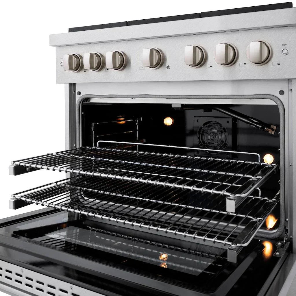 ZLINE 36 in. 5.2 cu. ft. Paramount Gas Range with 6 Burner Gas Cooktop and Convection Gas Oven in Satin Stainless Steel (SGRS-36)