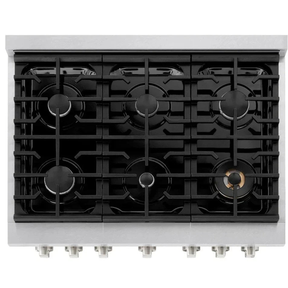 ZLINE 36 in. 5.2 cu. ft. Paramount Gas Range with 6 Burner Gas Cooktop and Convection Gas Oven in Satin Stainless Steel (SGRS-36)