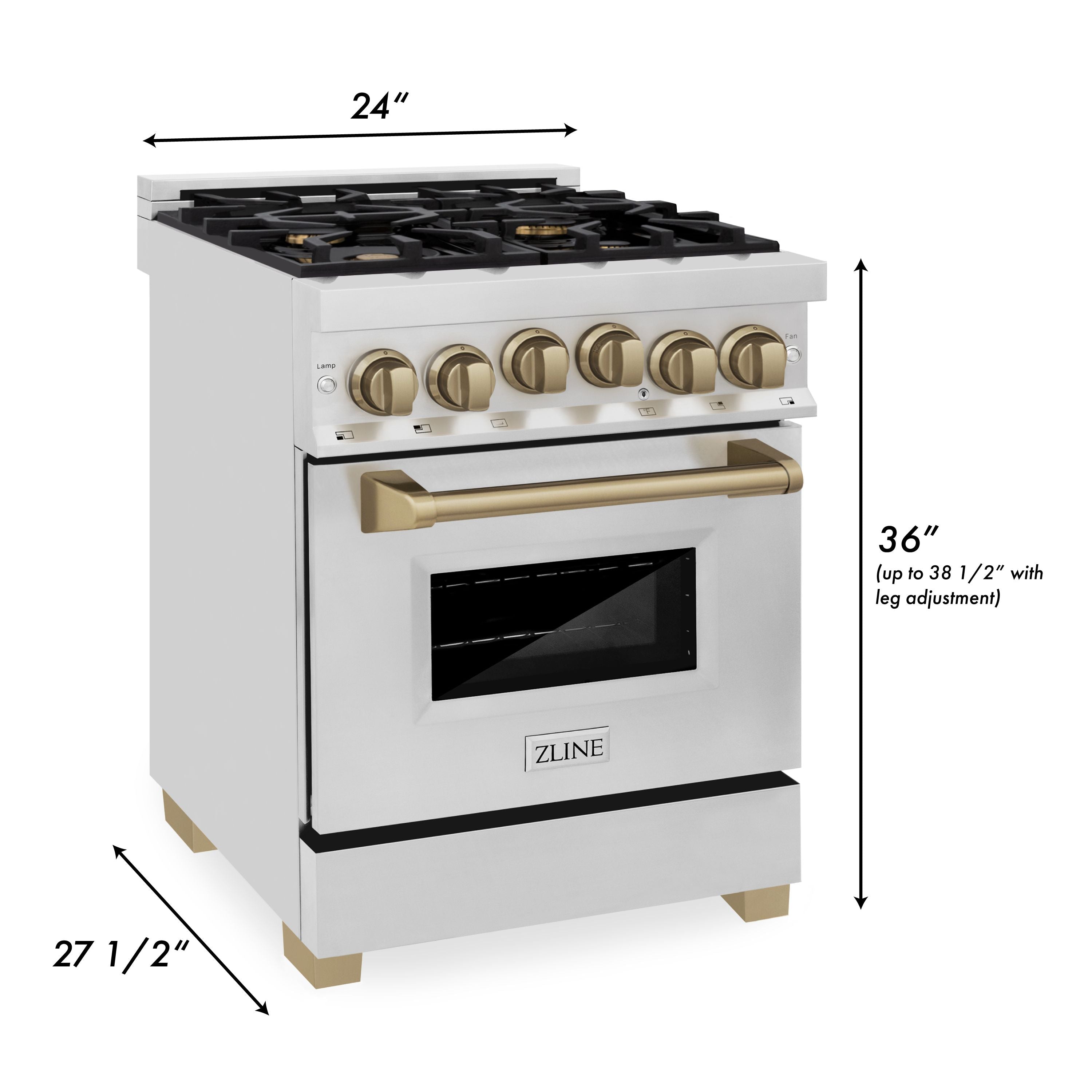 ZLINE Autograph Edition 24 in. Dual Fuel Range 2.8 cu. ft. Stainless Steel with Champagne Bronze Accents (RAZ-24-CB)