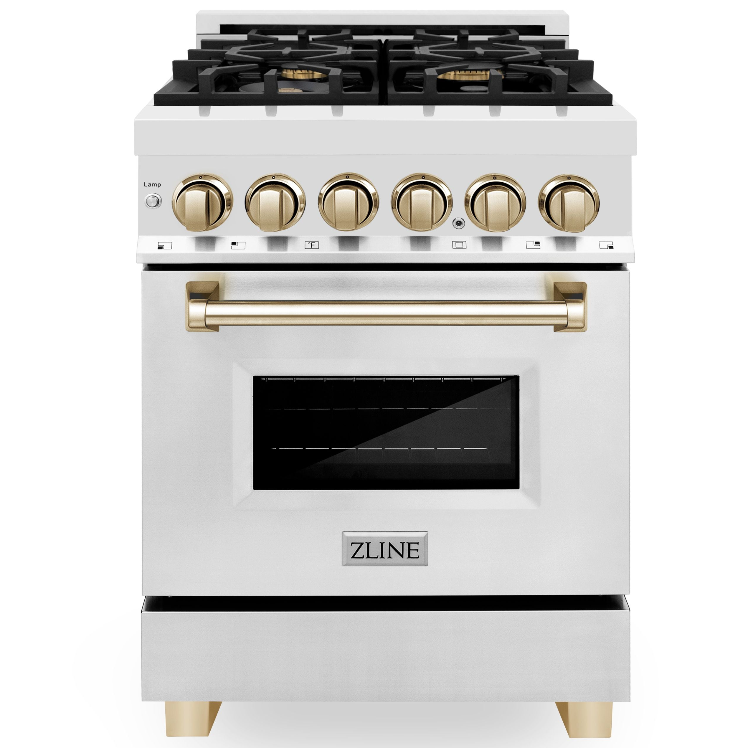 ZLINE Autograph 24 in. Dual Fuel Range 2.8 cu. ft. Stainless Steel with Gold Accents (RAZ-24-G)