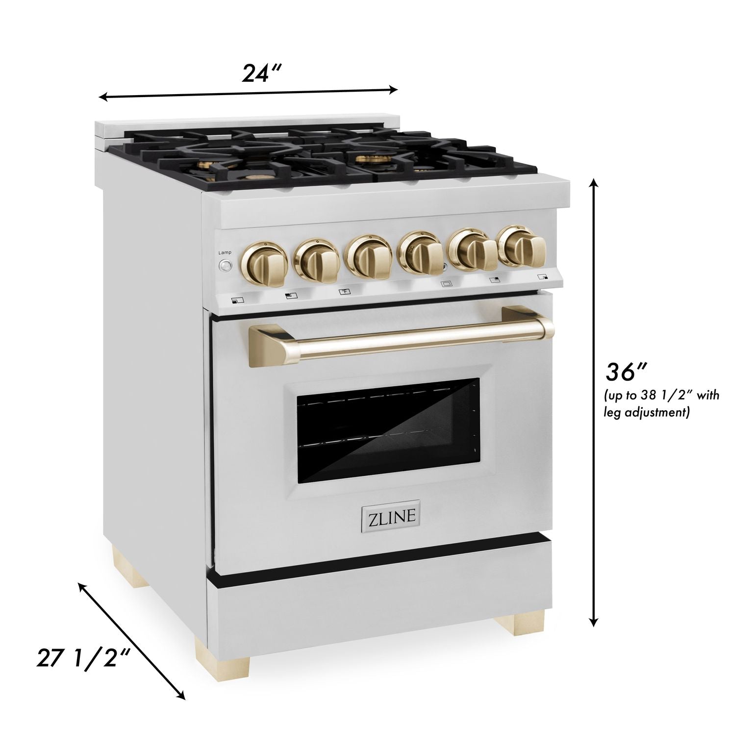 ZLINE Autograph 24 in. Dual Fuel Range 2.8 cu. ft. Stainless Steel with Gold Accents (RAZ-24-G)