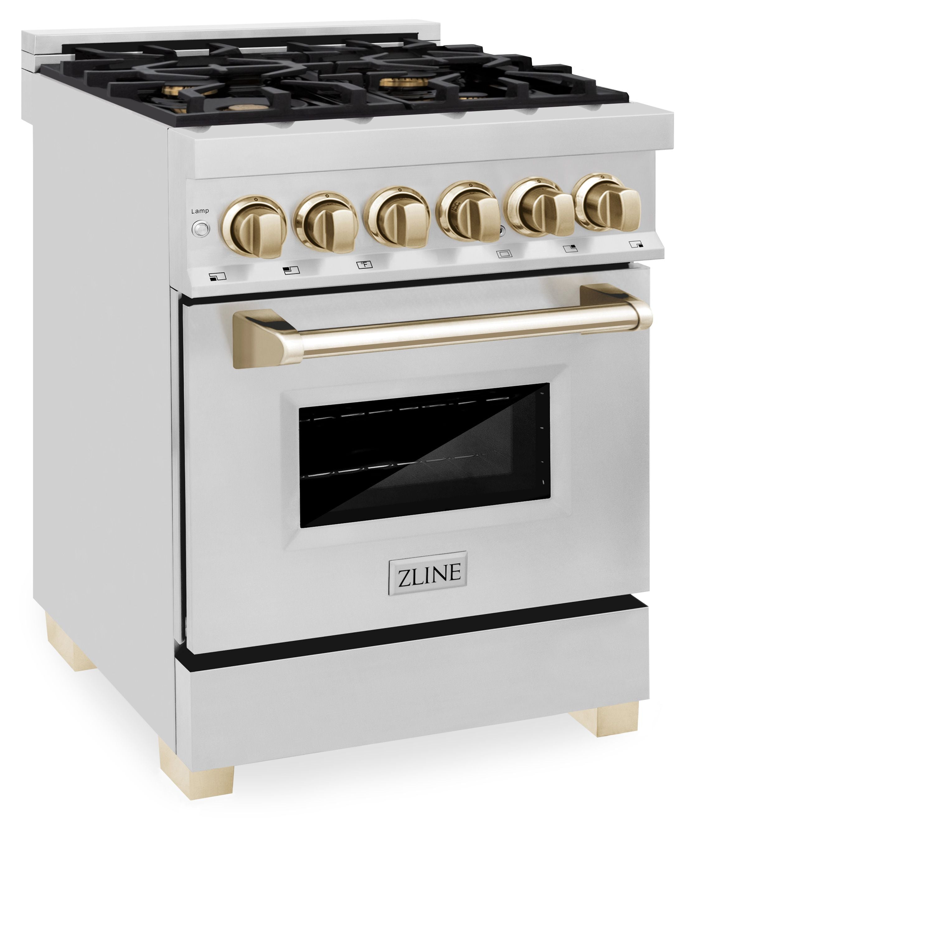 ZLINE Autograph 24 in. Dual Fuel Range 2.8 cu. ft. Stainless Steel with Gold Accents (RAZ-24-G)
