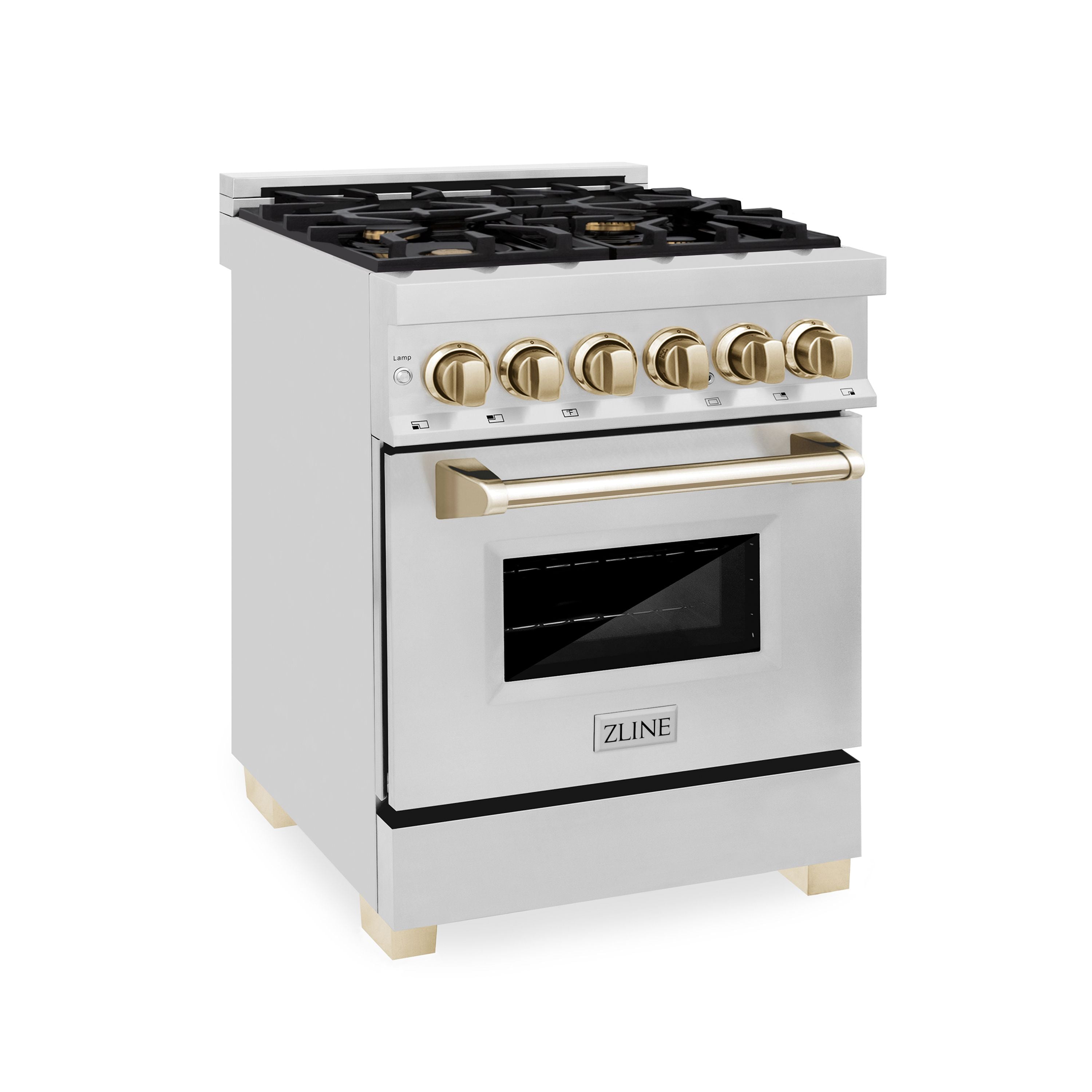 ZLINE Autograph 24 in. Dual Fuel Range 2.8 cu. ft. Stainless Steel with Gold Accents (RAZ-24-G)