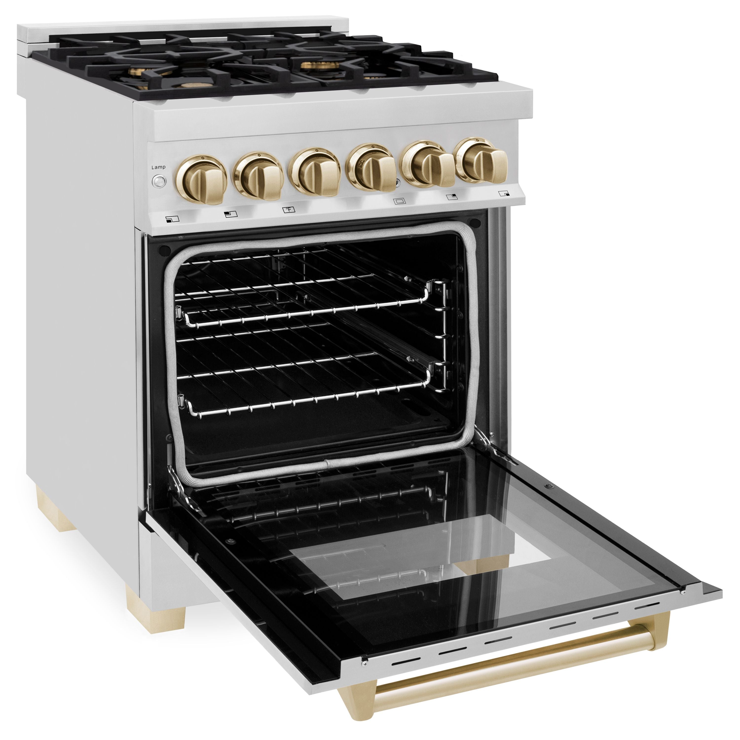 ZLINE Autograph 24 in. Dual Fuel Range 2.8 cu. ft. Stainless Steel with Gold Accents (RAZ-24-G)