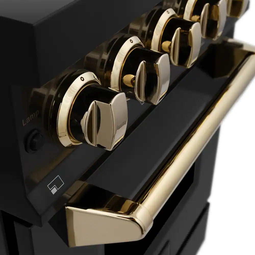 ZLINE 24 in. Autograph Edition Dual Fuel Range in Black Stainless Steel with Gold Accents (RABZ-24-G)
