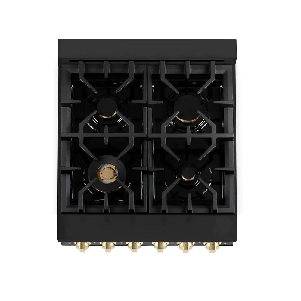 ZLINE 24 in. Autograph Edition Dual Fuel Range in Black Stainless Steel with Gold Accents (RABZ-24-G)