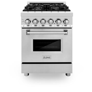 ZLINE 24 in. Dual Fuel Freestanding Range with Gas Burners and Electric Oven in Stainless Steel (RA24)