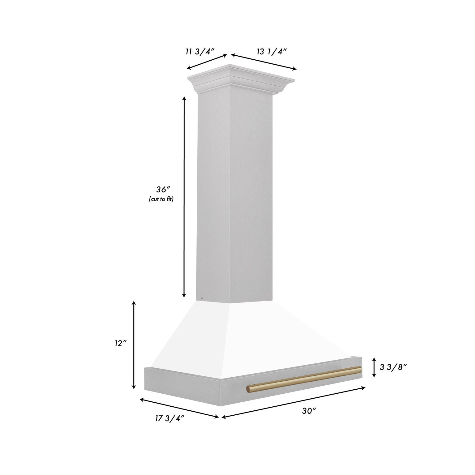 ZLINE 30 Inch Wall Mount Range Hood Satin Stainless Steel Convertible White Matte Shell Champagne Bronze Handle (KB4SNZ-WM30-CB)