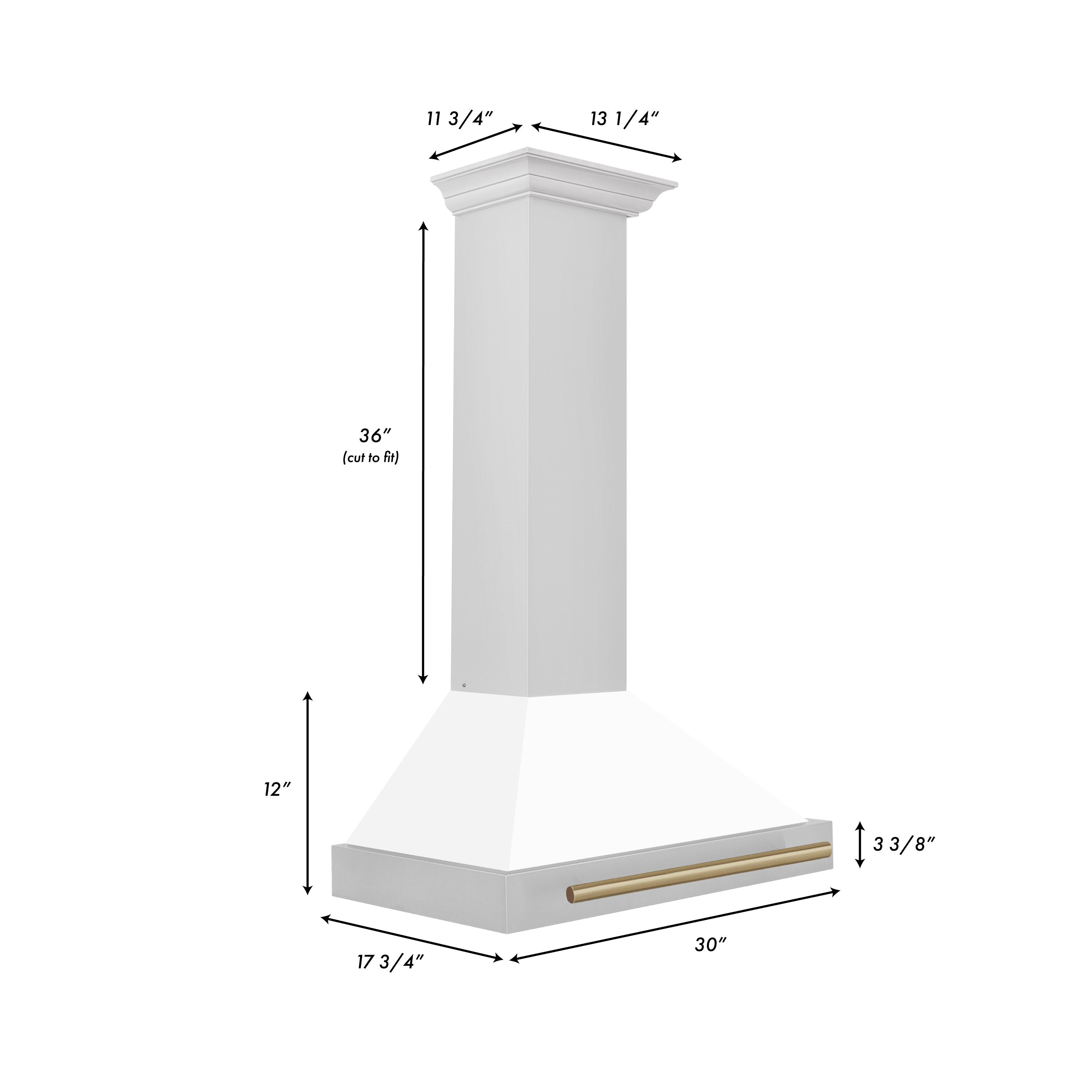 ZLINE 30-Inch Wall Mount Range Hood Stainless Steel White Matte Shell Champagne Bronze Accents 400 CFM (KB4STZ-WM30-CB)