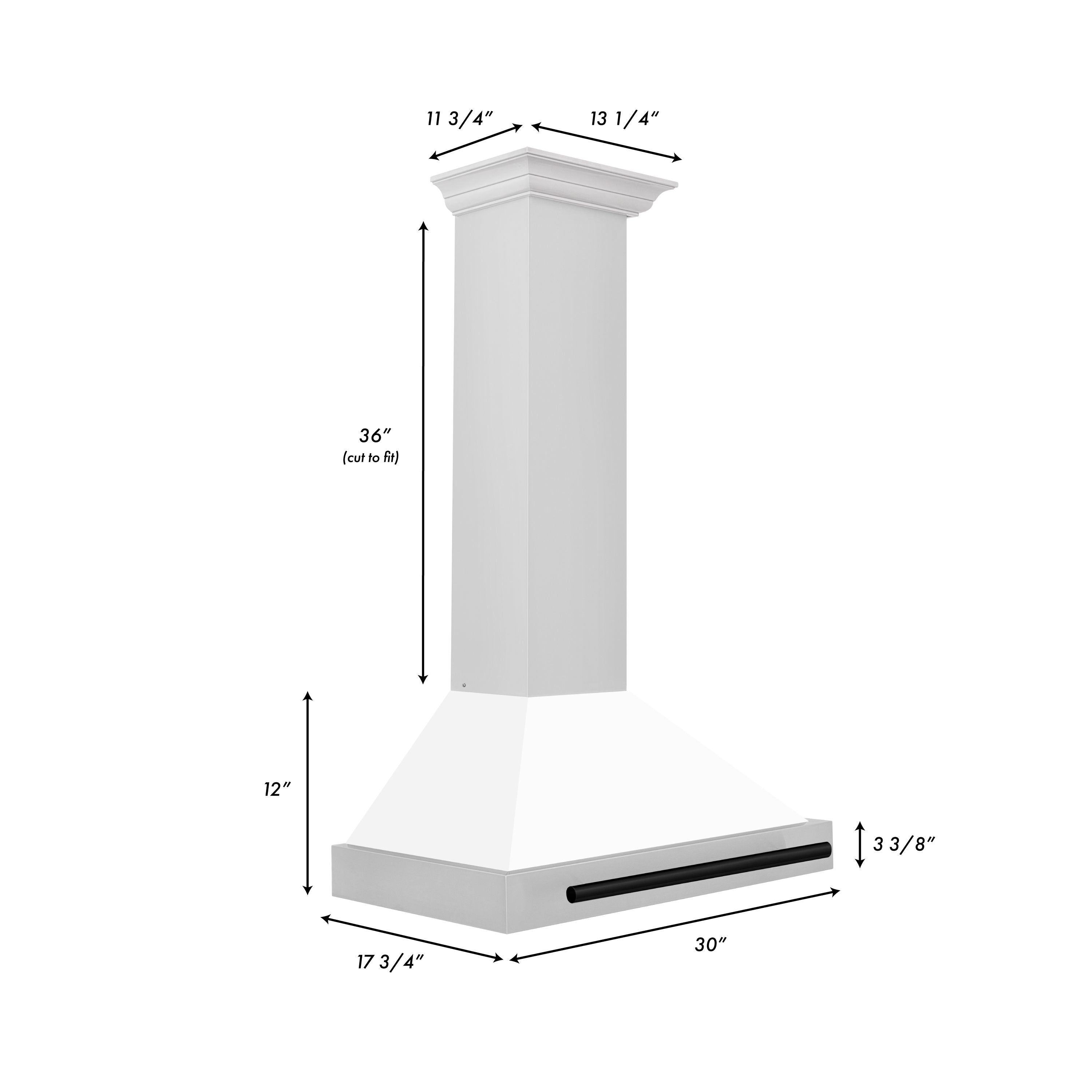 ZLINE 30 in Wall Mount Range Hood Stainless Steel Autograph Edition White Matte Shell Matte Black Accents 400 CFM (KB4STZ-WM30-MB)