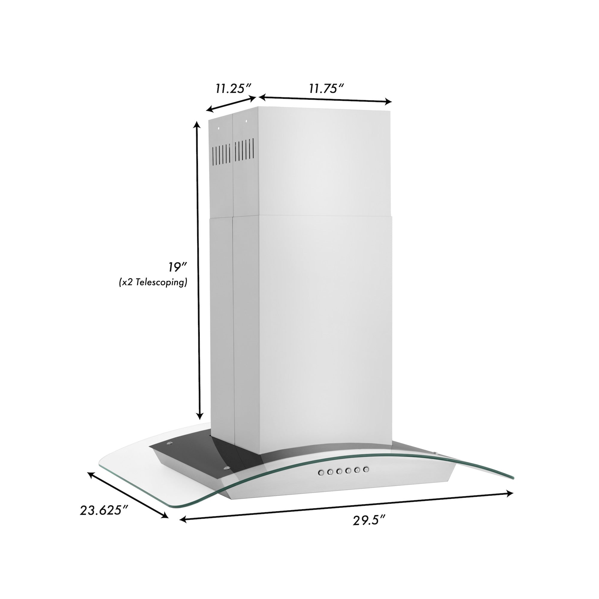 ZLINE 30 in. Island Mount Range Hood Convertible Stainless Steel 400 CFM 4-Speed LED Lighting (ALP70IS-30)