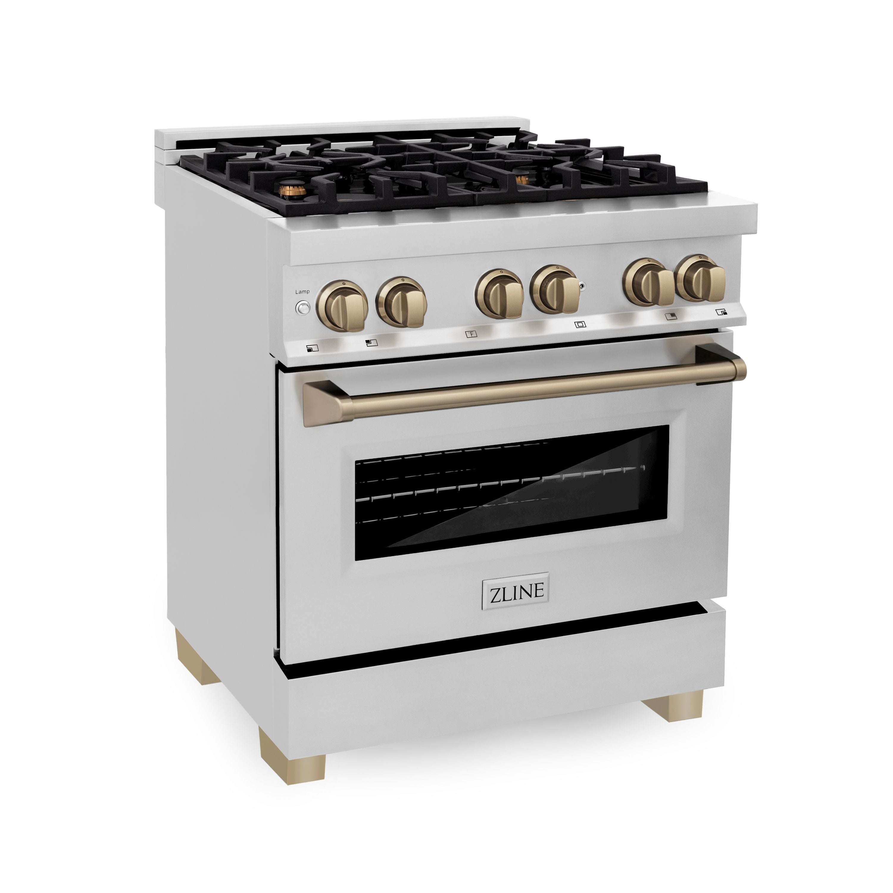 ZLINE Autograph Edition 30-Inch Dual Fuel Range, 4.0 cu. ft. Electric Convection Oven, Stainless Steel with Bronze Accents (RAZ-30-CB)