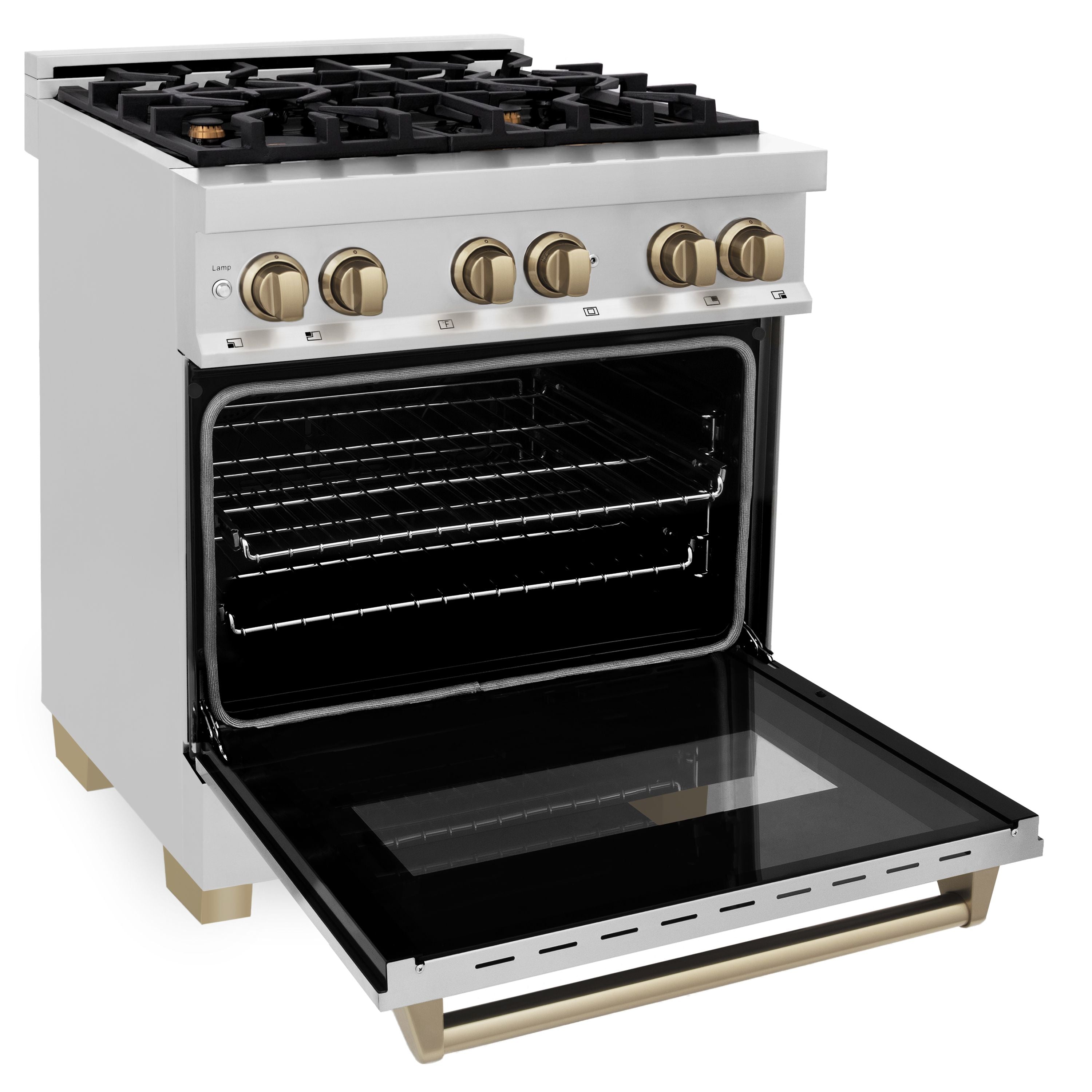 ZLINE Autograph Edition 30-Inch Dual Fuel Range, 4.0 cu. ft. Electric Convection Oven, Stainless Steel with Bronze Accents (RAZ-30-CB)