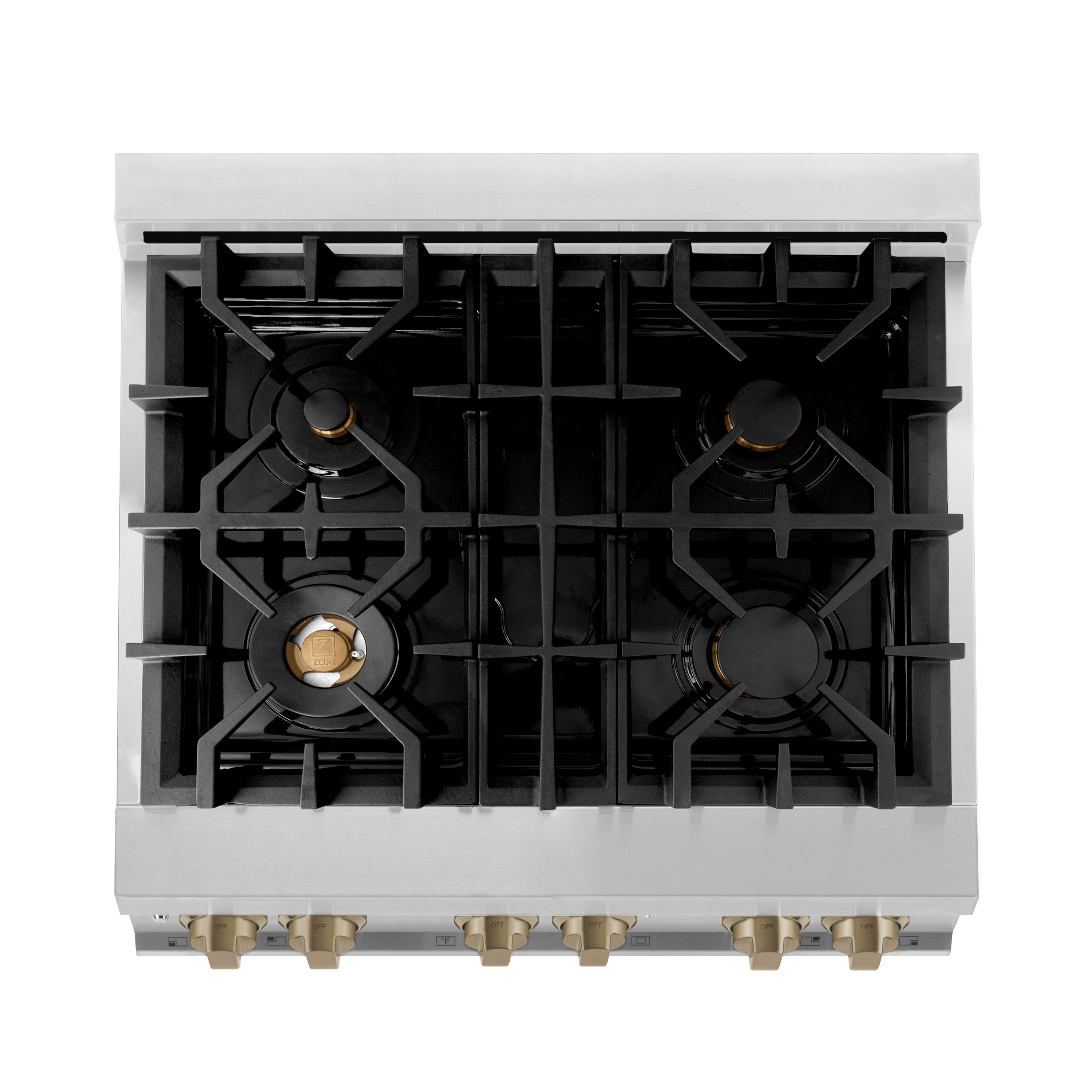 ZLINE Autograph Edition 30-Inch Dual Fuel Range, 4.0 cu. ft. Electric Convection Oven, Stainless Steel with Bronze Accents (RAZ-30-CB)