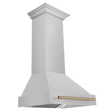 ZLINE 30 Inch Wall Mount Range Hood Satin Stainless Steel Champagne Bronze Handle (8654SNZ-30-CB)