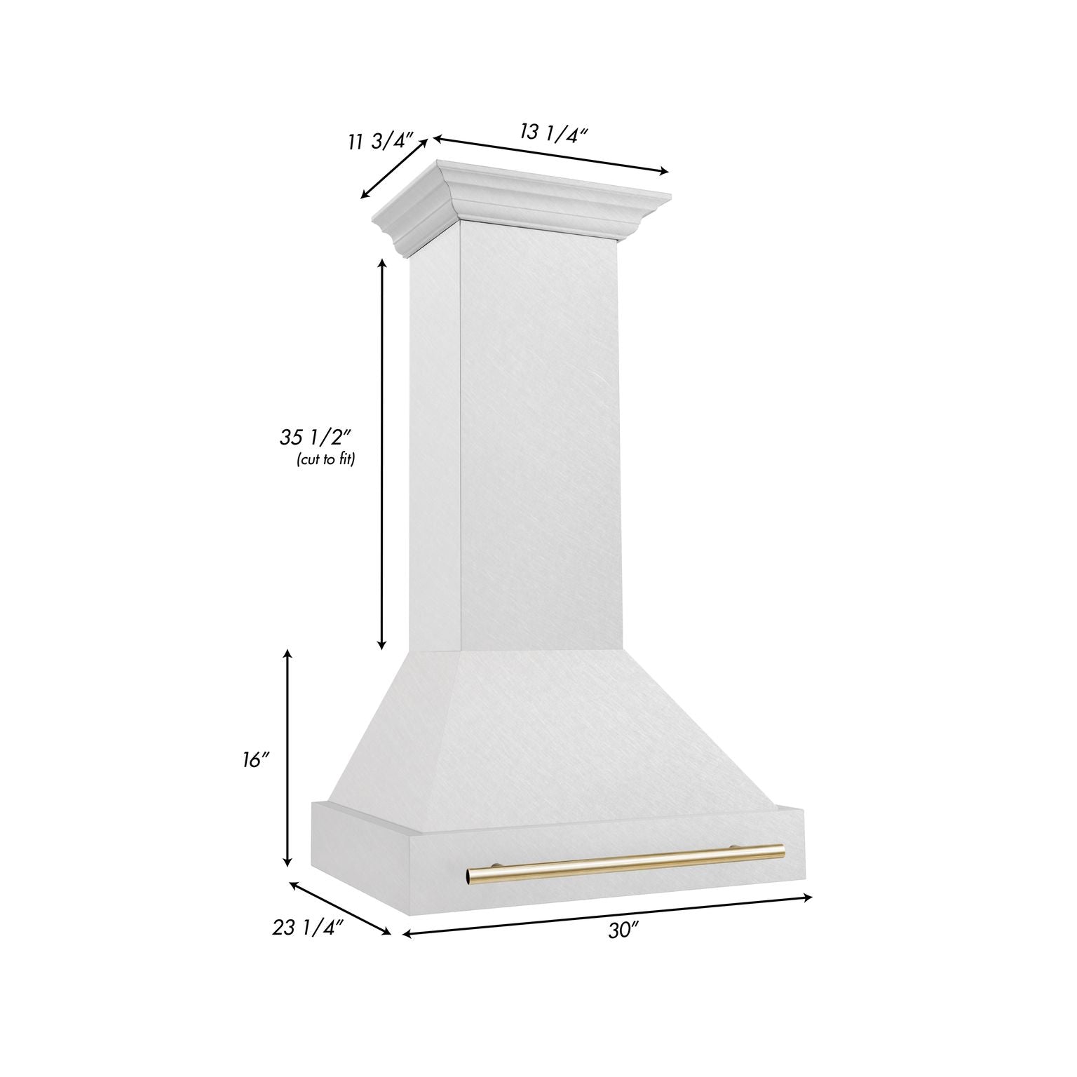 ZLINE 30 in. Wall Mount Range Hood Satin Stainless Steel 700 CFM Polished Gold Handle (8654SNZ-30-G)
