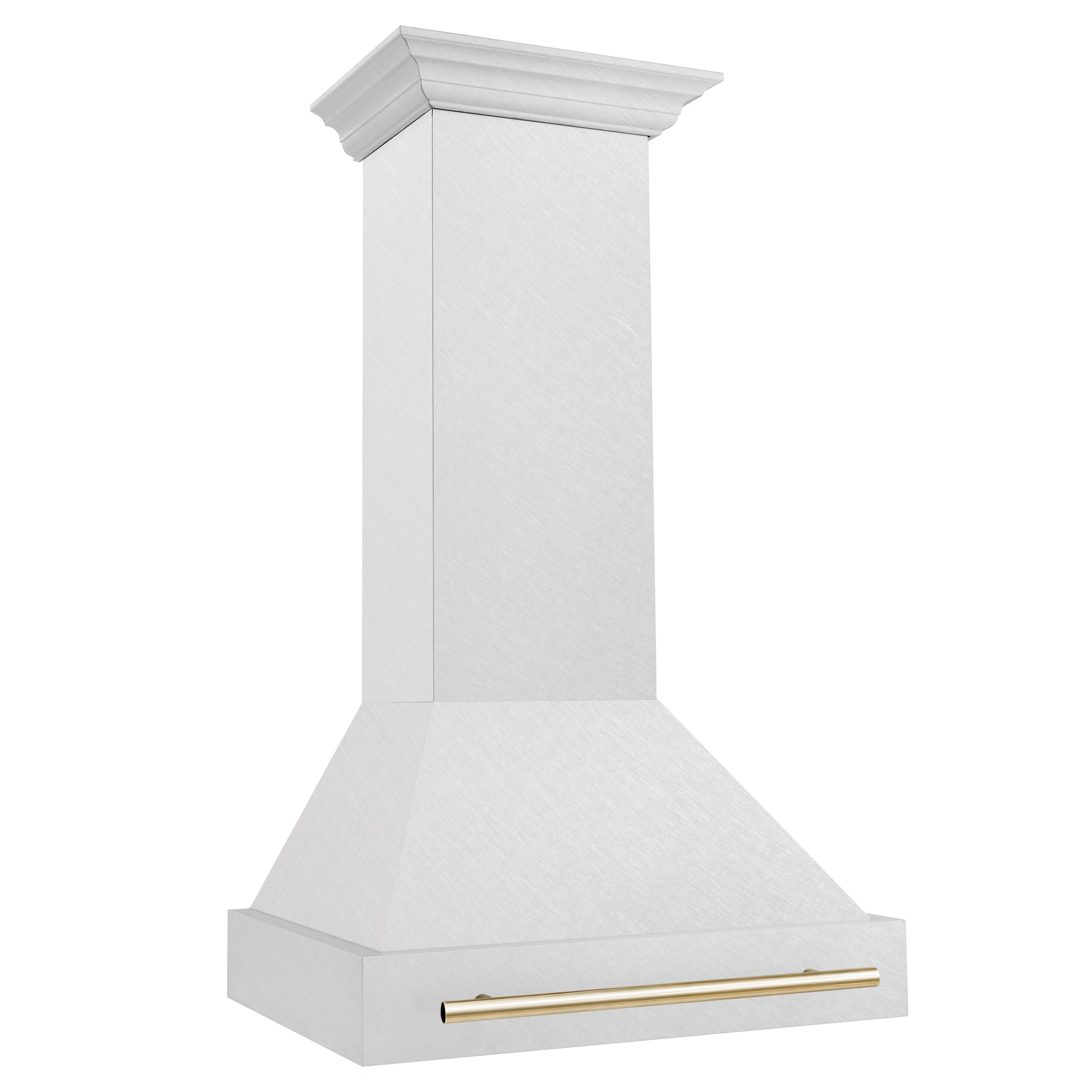 ZLINE 30 in. Wall Mount Range Hood Satin Stainless Steel 700 CFM Polished Gold Handle (8654SNZ-30-G)