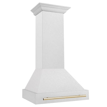 ZLINE 30 in. Wall Mount Range Hood Satin Stainless Steel 700 CFM Polished Gold Handle (8654SNZ-30-G)