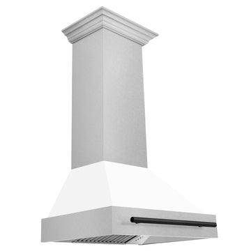 ZLINE 30 in. Wall Mount Range Hood Satin Stainless Steel White Matte Shell Matte Black Handle 4-Speed 400 CFM (8654SNZ-WM30-MB)