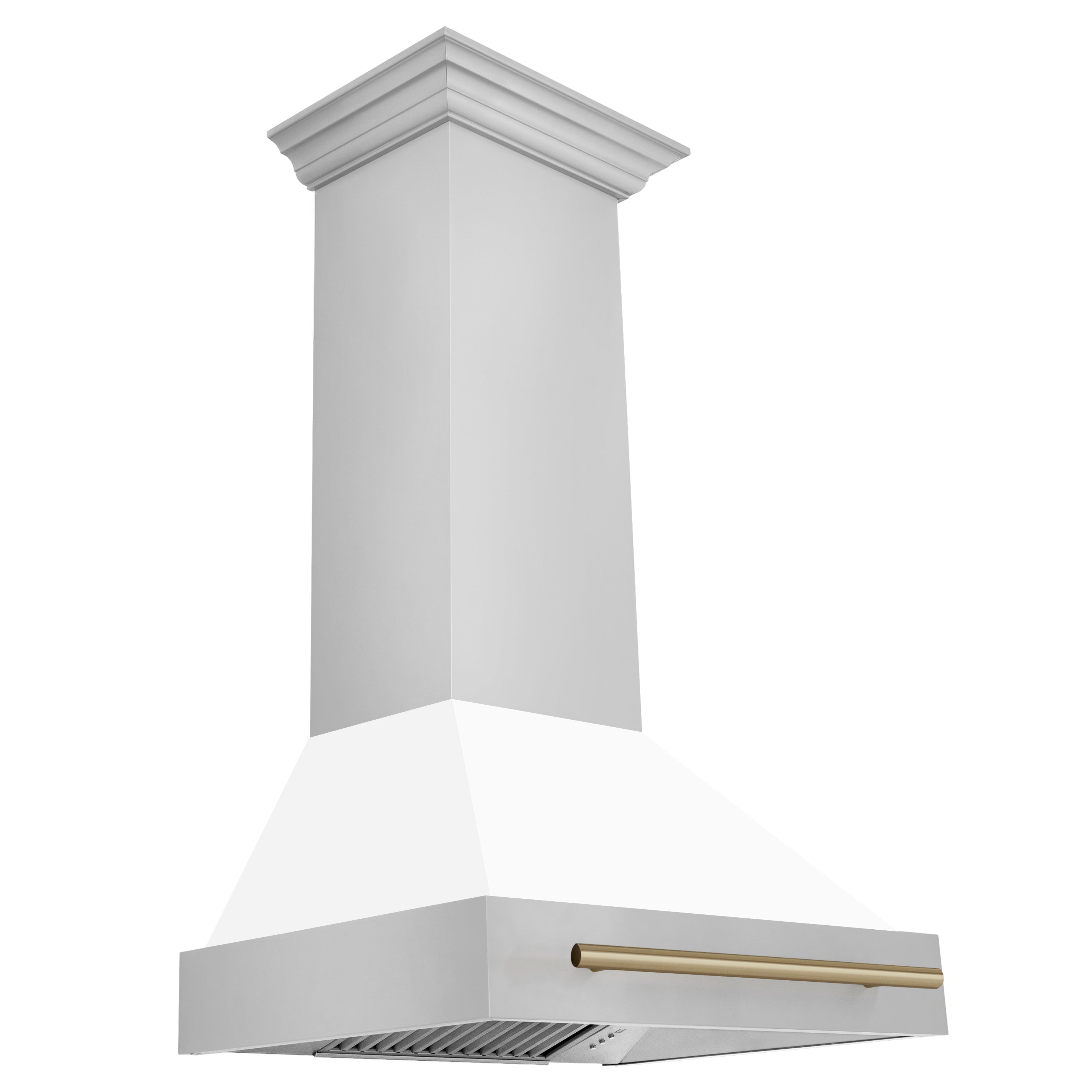 ZLINE 30 in Wall Mount Range Hood White Matte Shell Champagne Bronze Handle 8654STZ-WM30-CB