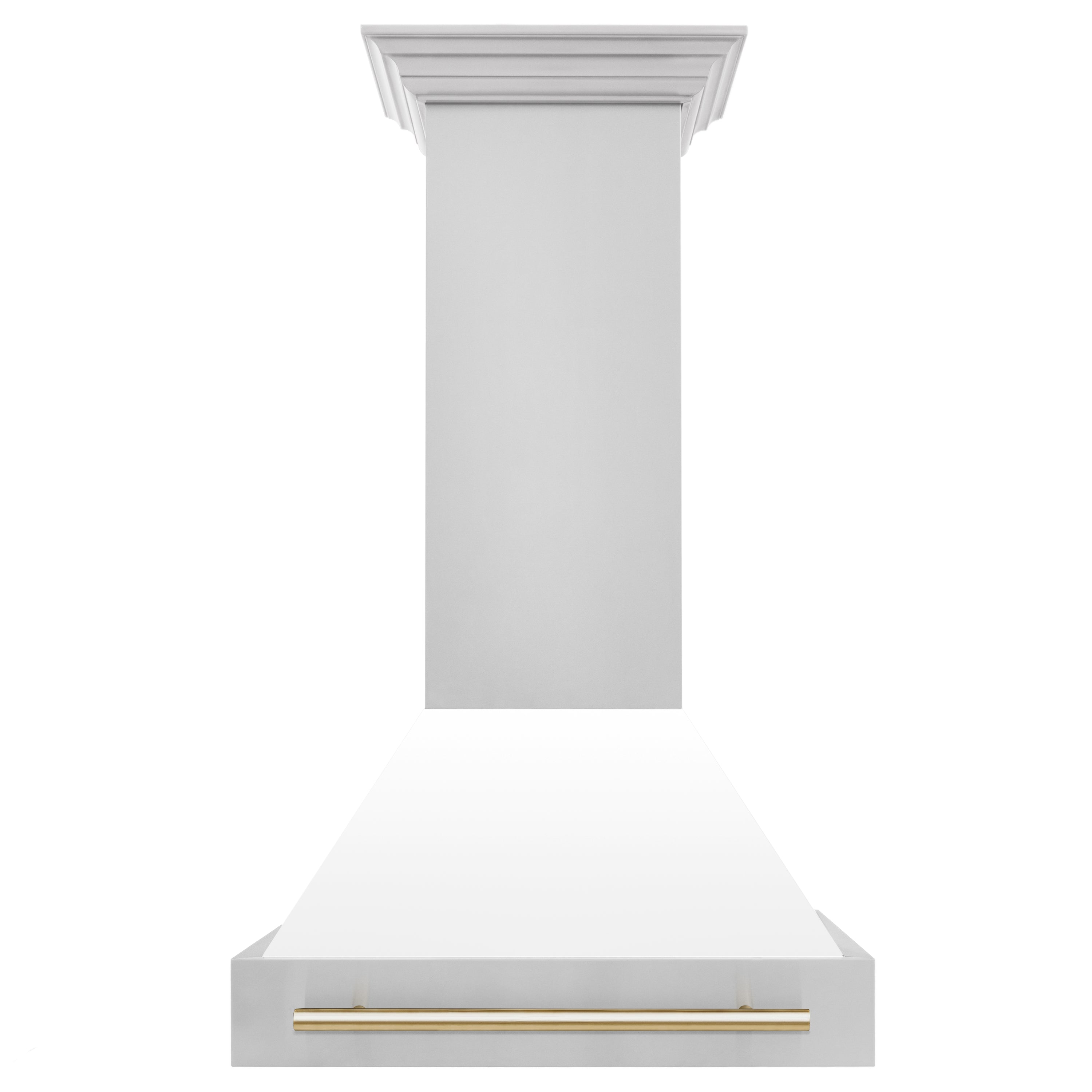 ZLINE 30 in Wall Mount Range Hood White Matte Shell Gold Handle 400 CFM (8654STZ-WM30-G)