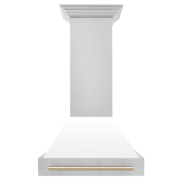 ZLINE 30 in Wall Mount Range Hood White Matte Shell Gold Handle 400 CFM (8654STZ-WM30-G)