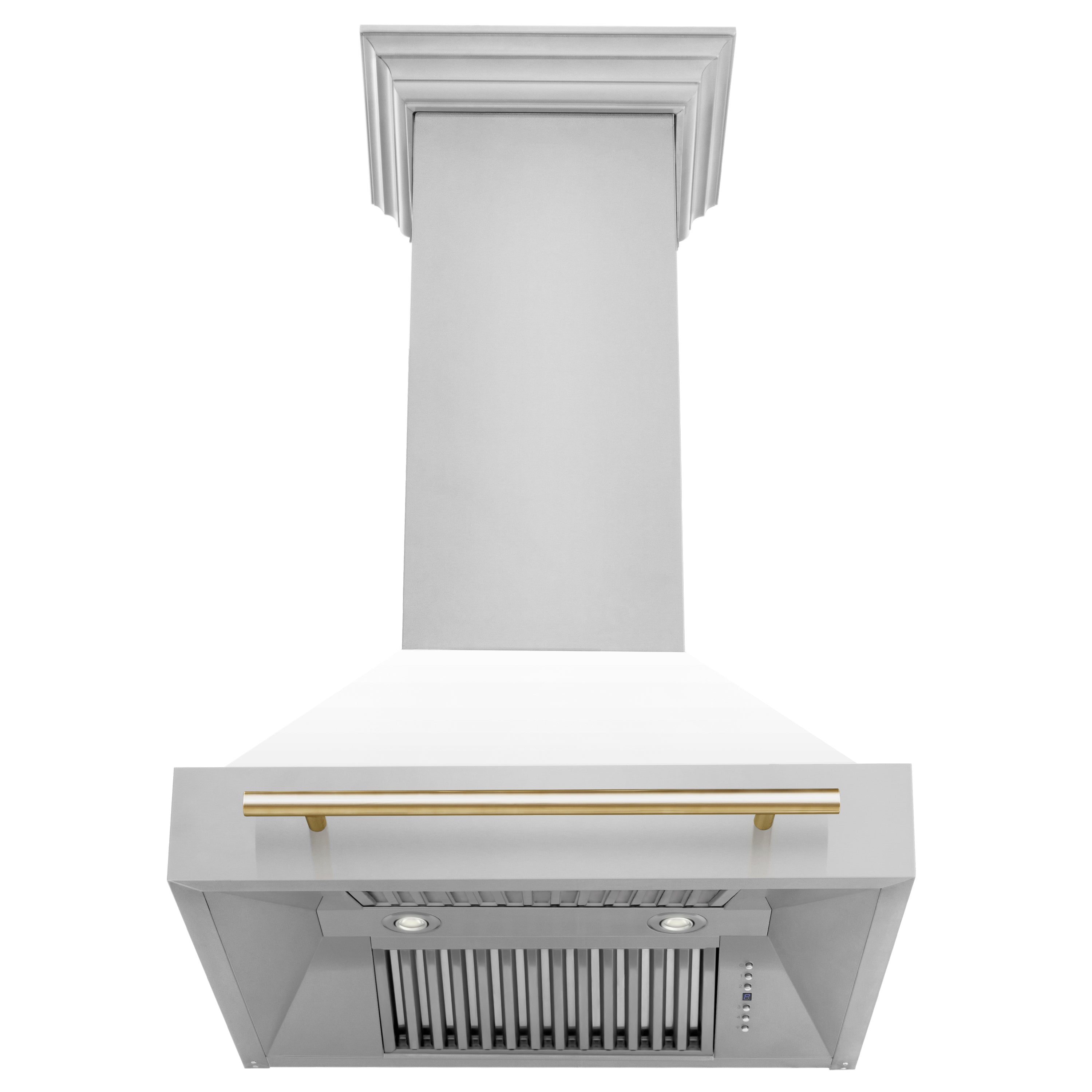 ZLINE 30 in Wall Mount Range Hood White Matte Shell Gold Handle 400 CFM (8654STZ-WM30-G)