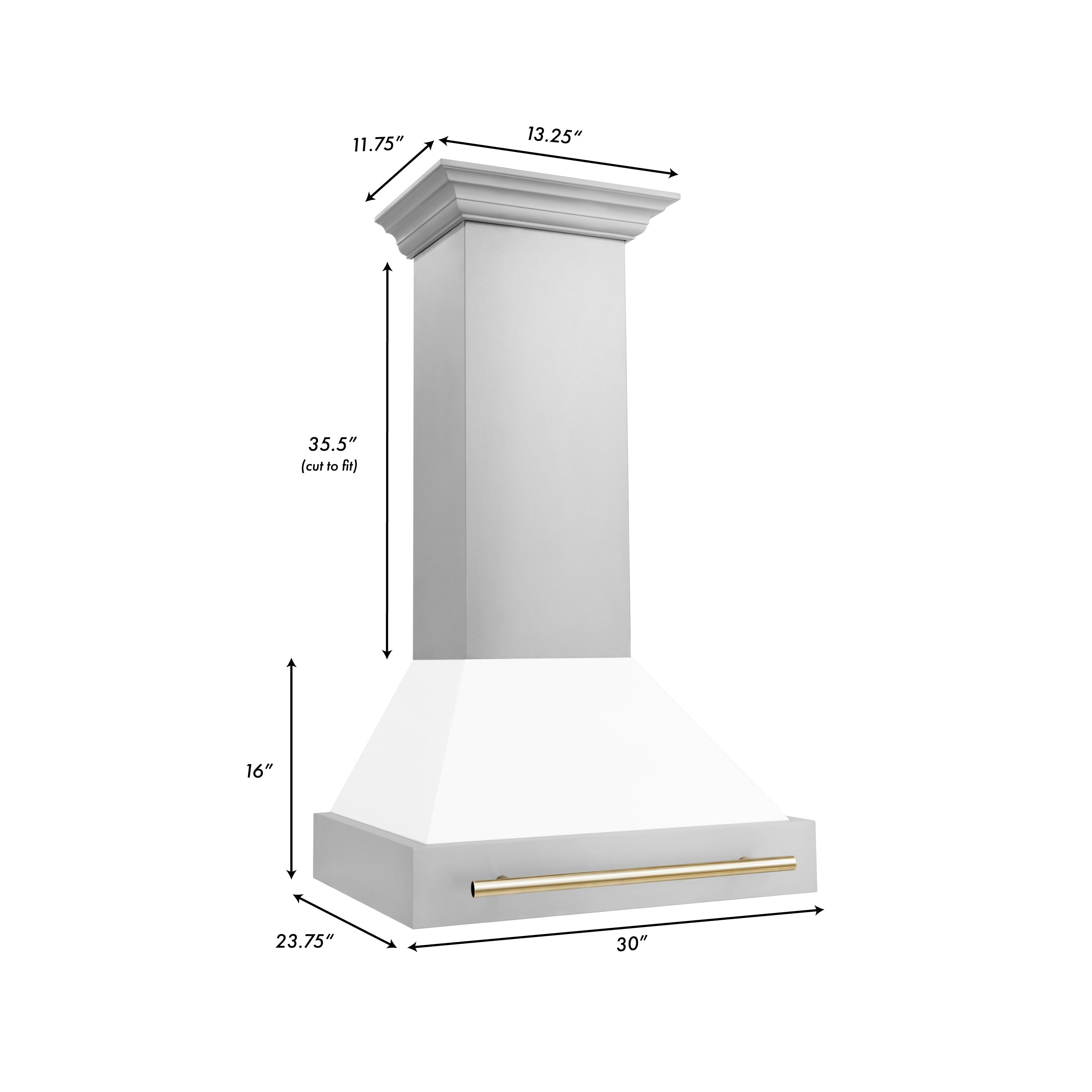 ZLINE 30 in Wall Mount Range Hood White Matte Shell Gold Handle 400 CFM (8654STZ-WM30-G)