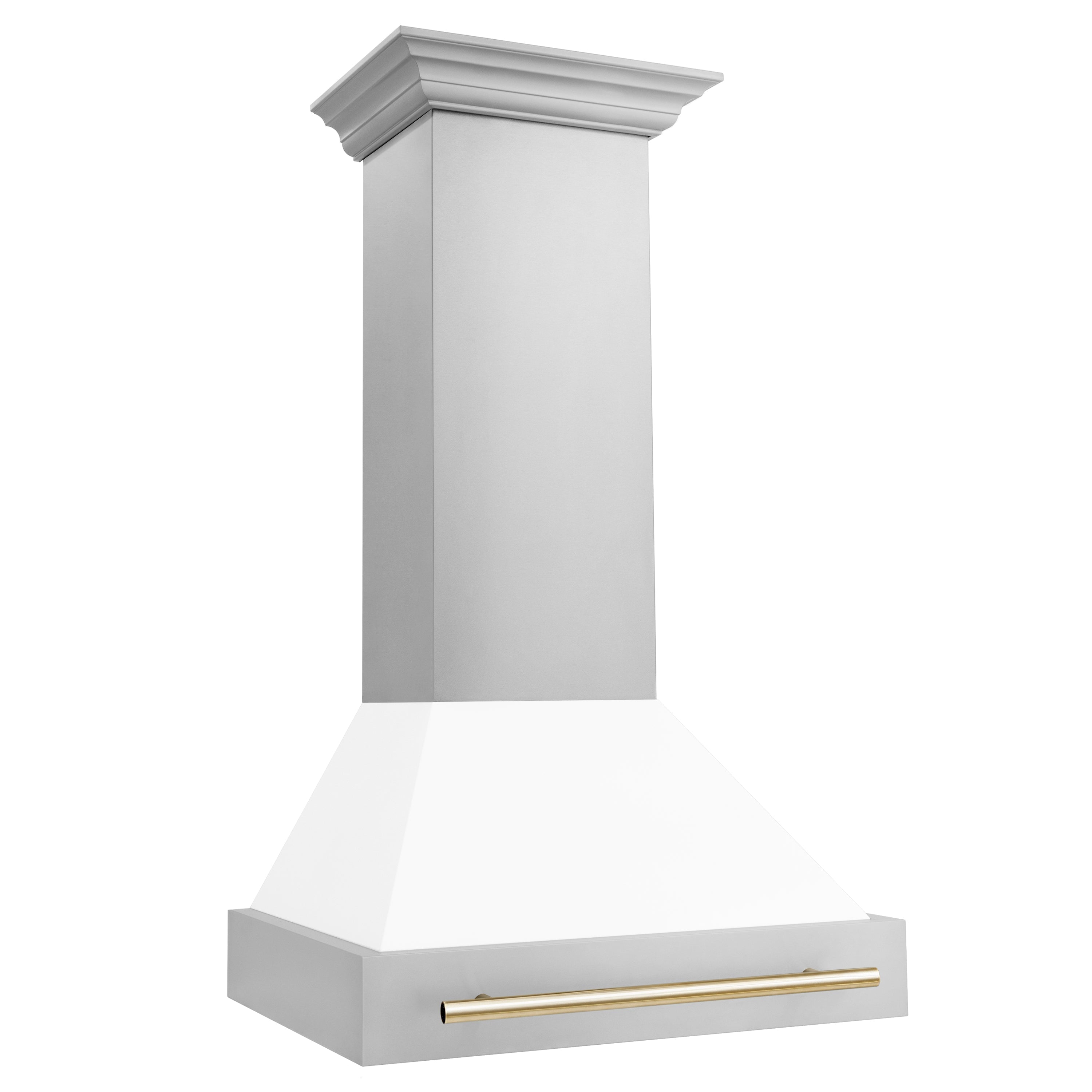 ZLINE 30 in Wall Mount Range Hood White Matte Shell Gold Handle 400 CFM (8654STZ-WM30-G)