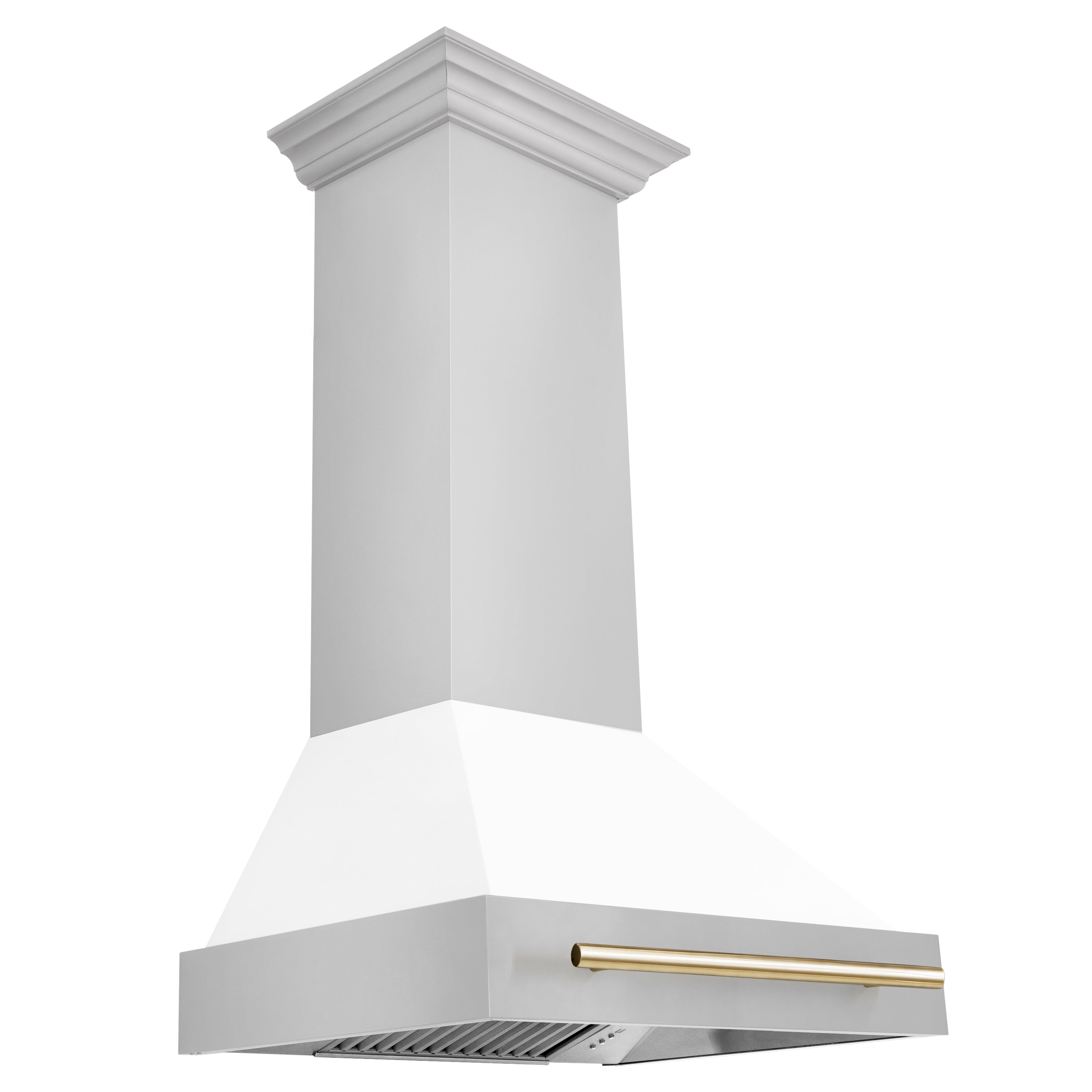 ZLINE 30 in Wall Mount Range Hood White Matte Shell Gold Handle 400 CFM (8654STZ-WM30-G)