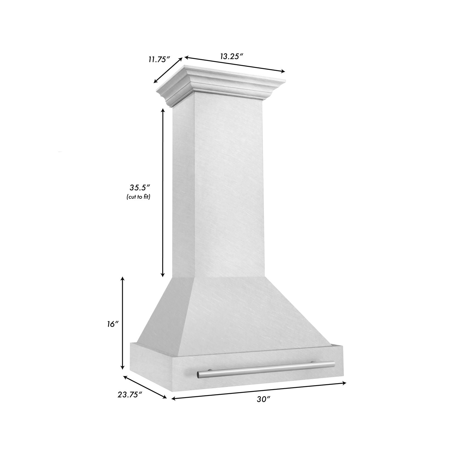 ZLINE 30 Inch Wall Mount Range Hood Satin Stainless Steel Stainless Steel Handle (8654SNX-30)