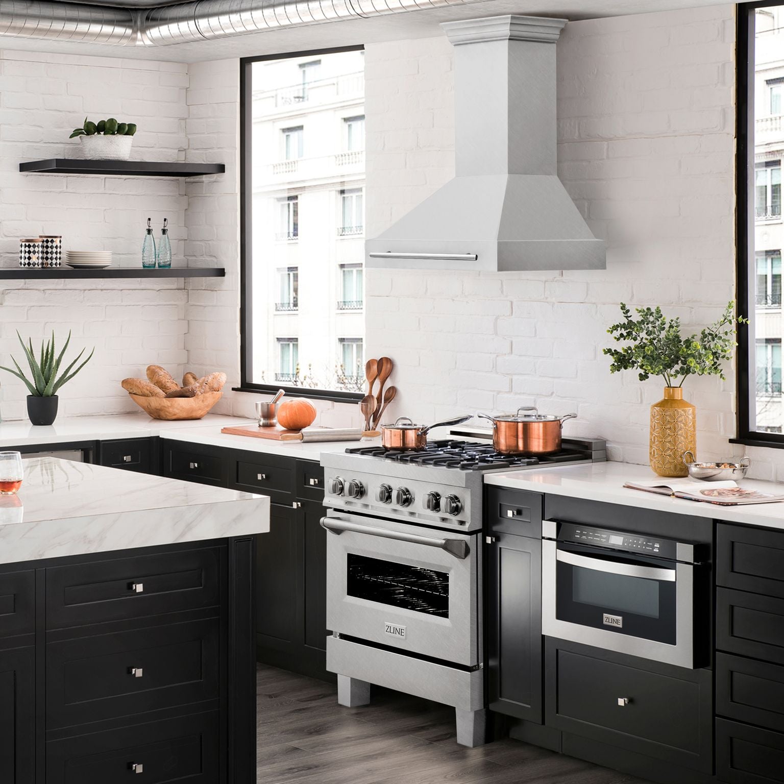 ZLINE 30 Inch Wall Mount Range Hood Satin Stainless Steel Stainless Steel Handle (8654SNX-30)