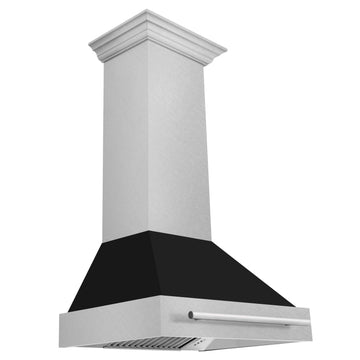 ZLINE 30 in Wall Mount Range Hood 400 CFM Satin Stainless Steel Black Matte Shell Stainless Steel Handle (8654SNX-BLM-30)