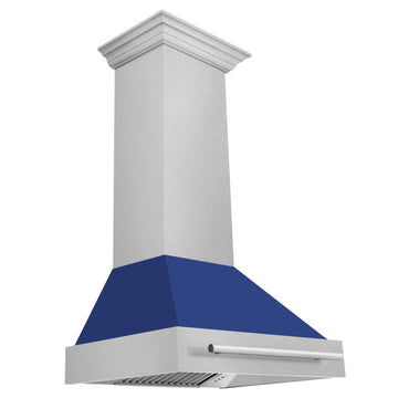 ZLINE 30 in Wall Mount Range Hood Satin Stainless Steel Blue Matte Shell Stainless Steel Handle (8654SNX-BM-30)
