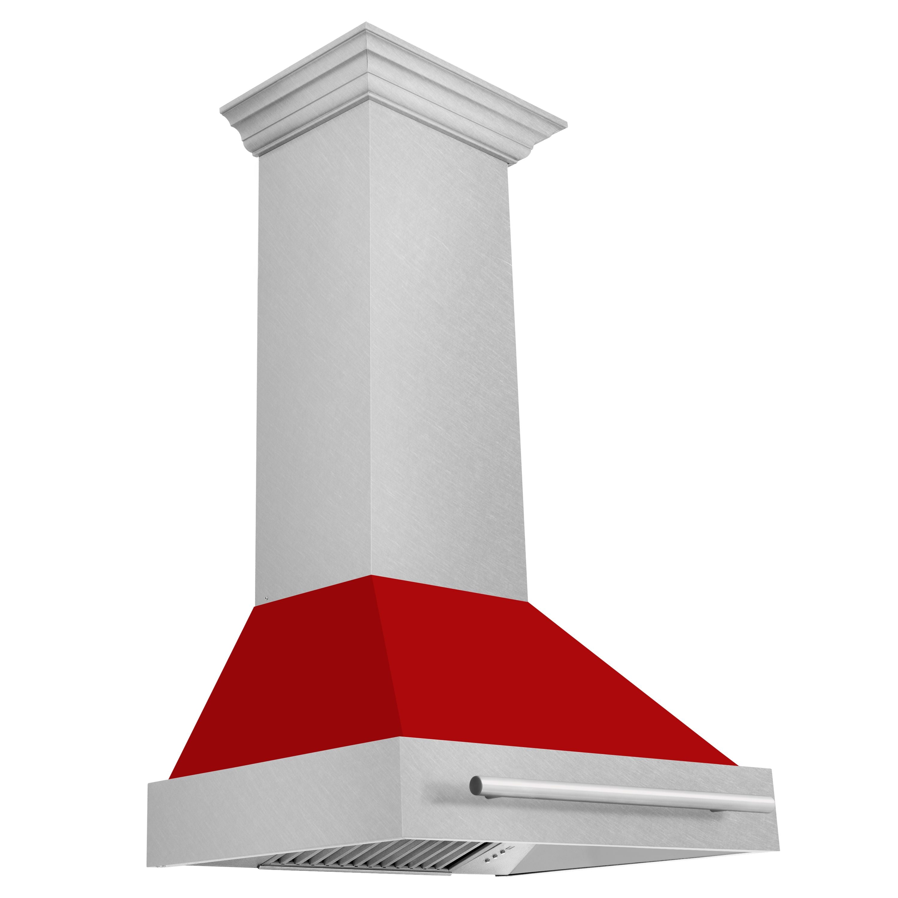ZLINE 30 Inch Wall Mount Range Hood 400 CFM Satin Stainless Steel Red Matte Shell Push Button Controls LED Lighting (8654SNX-RM-30)