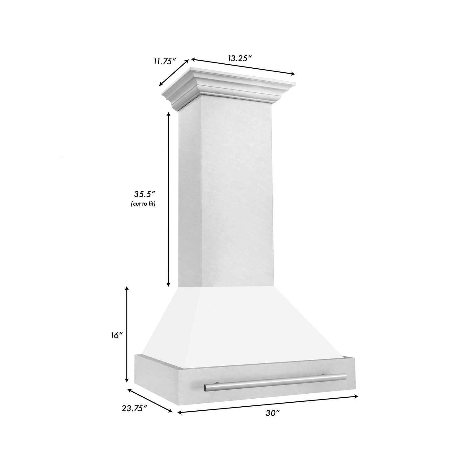 ZLINE 30 in. Wall Mount Range Hood Satin Stainless Steel White Matte Shell 400 CFM LED Lighting (8654SNX-WM-30)