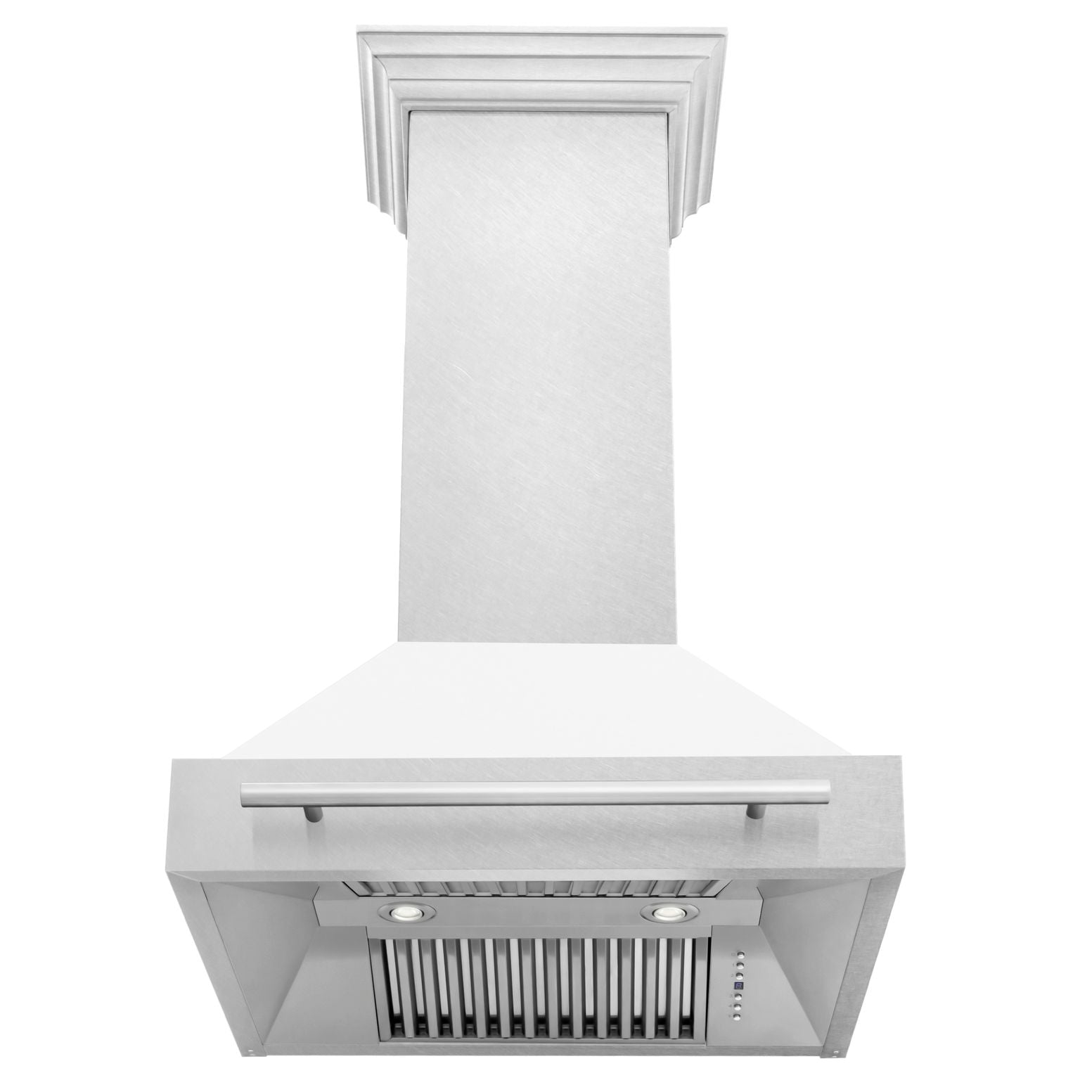 ZLINE 30 in. Wall Mount Range Hood Satin Stainless Steel White Matte Shell 400 CFM LED Lighting (8654SNX-WM-30)