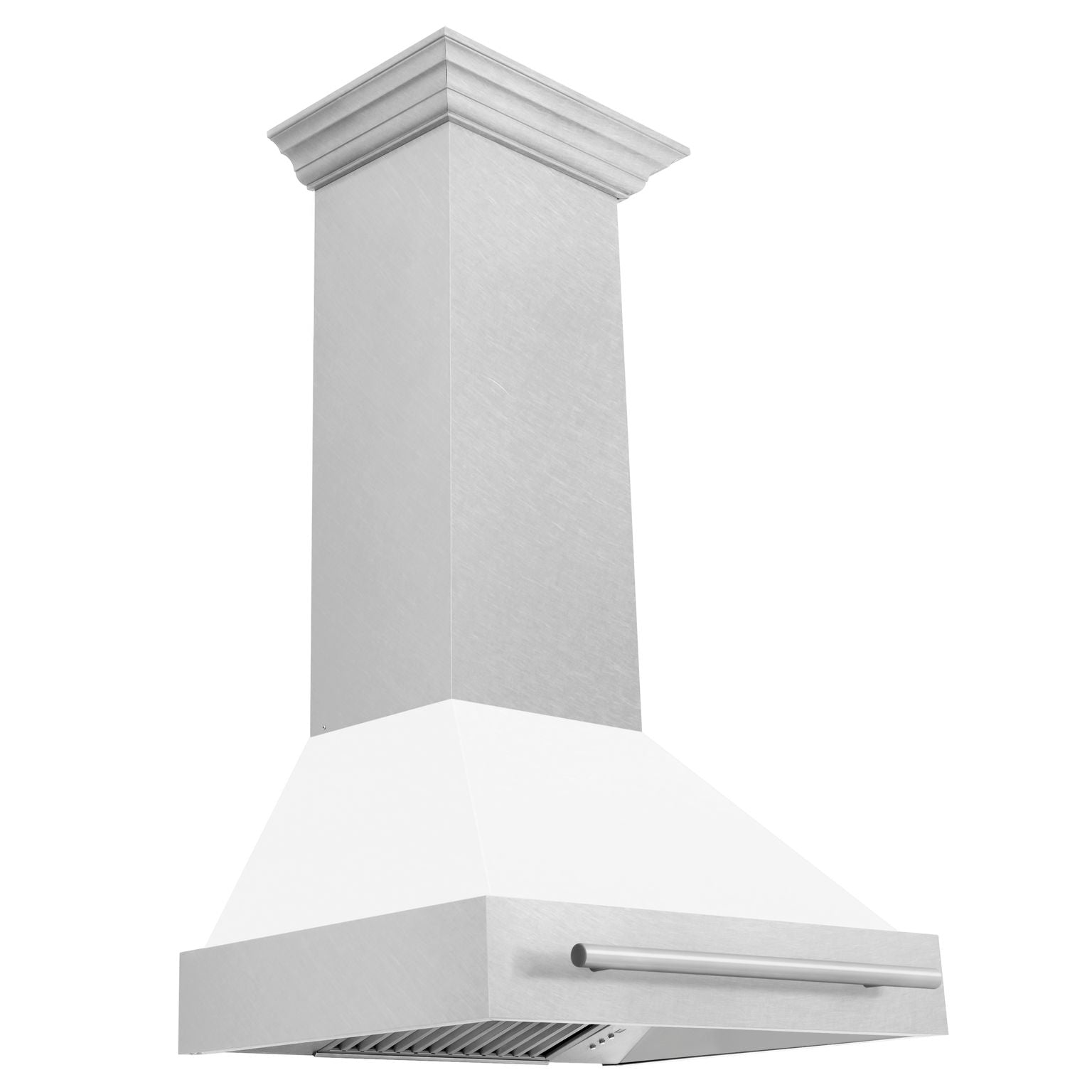 ZLINE 30 in. Wall Mount Range Hood Satin Stainless Steel White Matte Shell 400 CFM LED Lighting (8654SNX-WM-30)