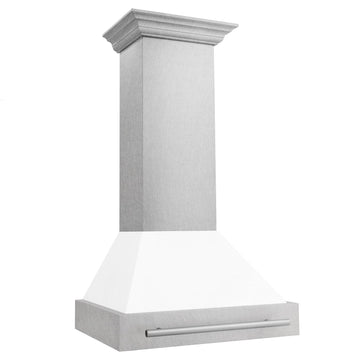 ZLINE 30 in. Wall Mount Range Hood Satin Stainless Steel White Matte Shell 400 CFM LED Lighting (8654SNX-WM-30)