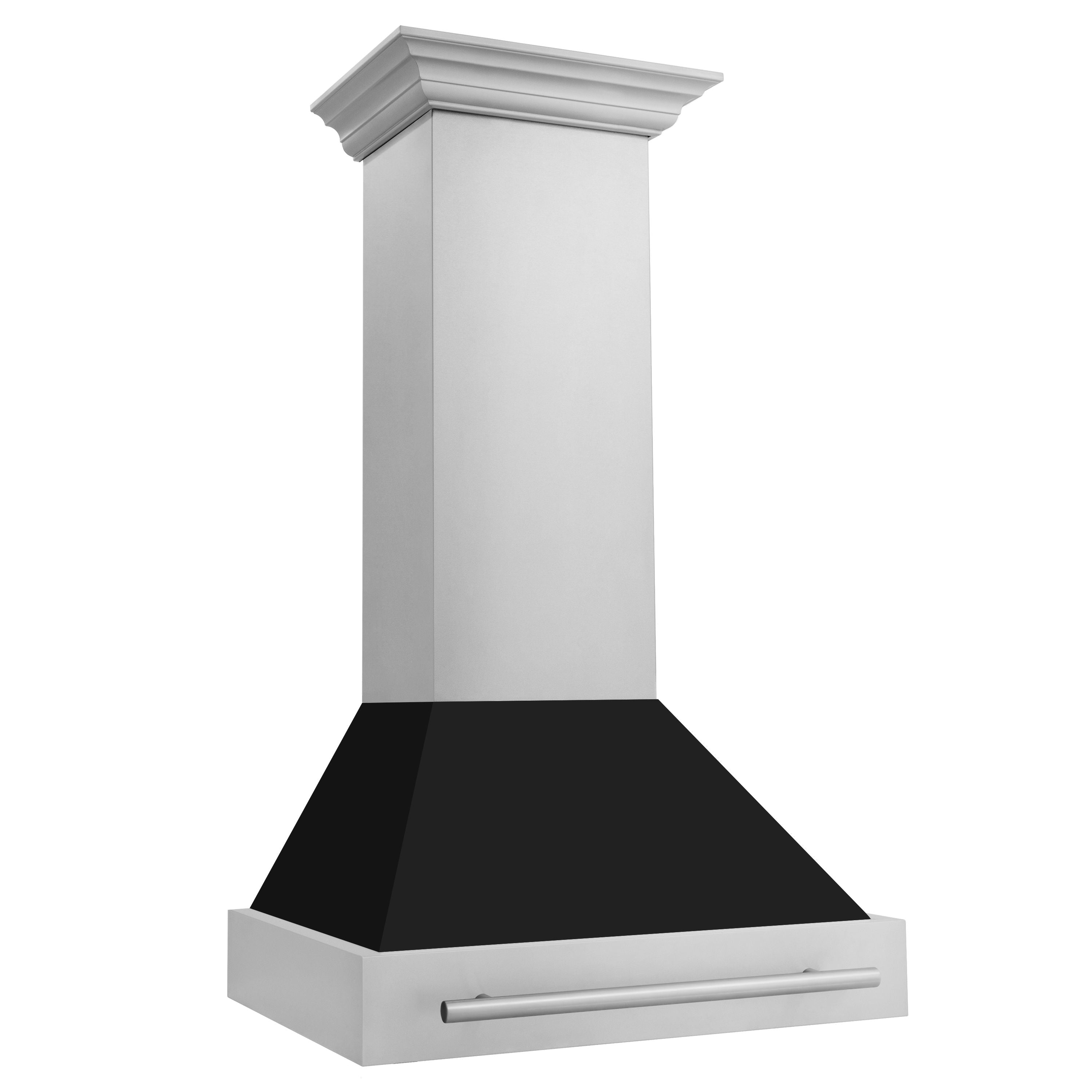 ZLINE 30 Inch Wall Mount Range Hood 400 CFM Stainless Steel Black Matte Shell Stainless Steel Handle (8654STX-BLM-30)