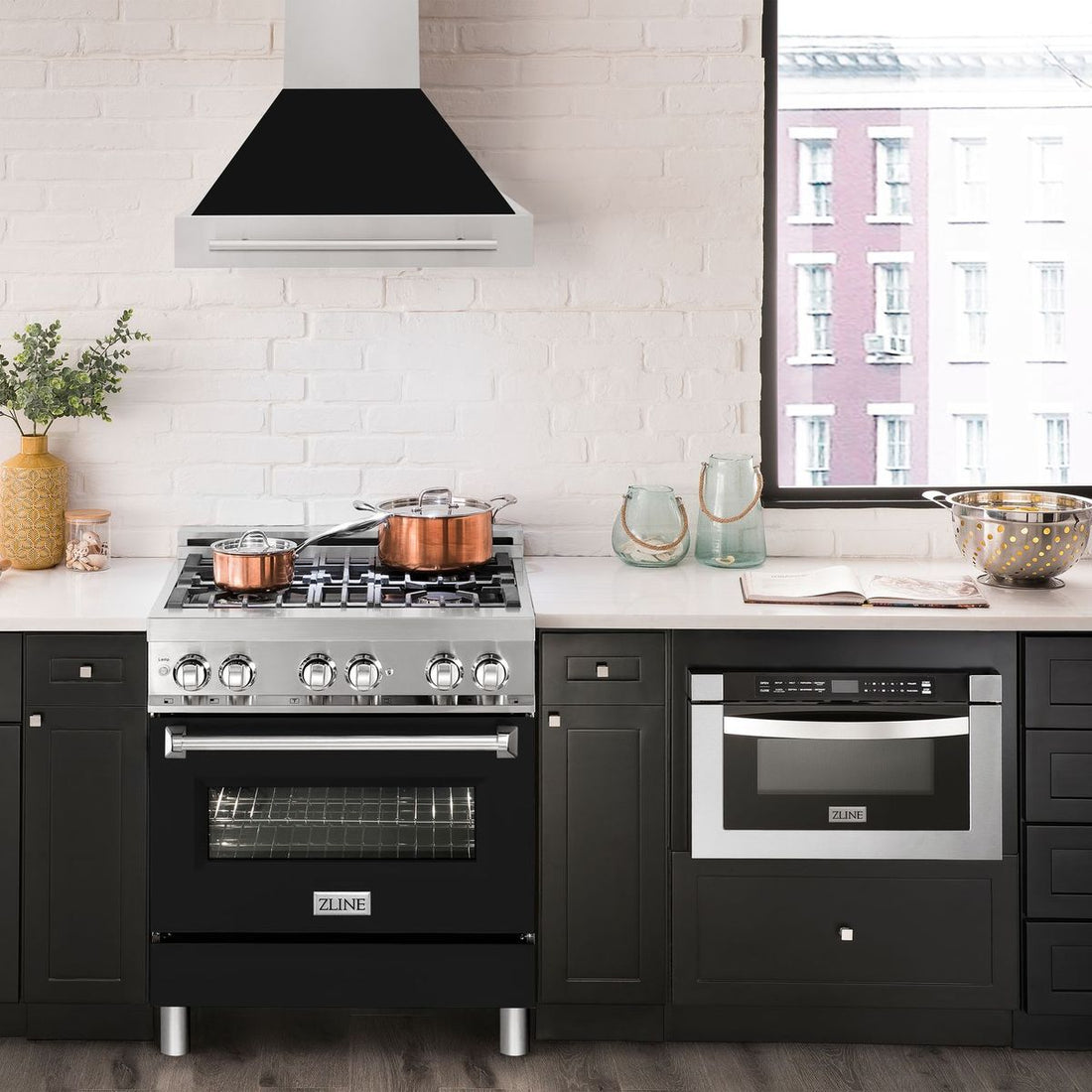 ZLINE 30 Inch Wall Mount Range Hood 400 CFM Stainless Steel Black Matte Shell Stainless Steel Handle (8654STX-BLM-30)