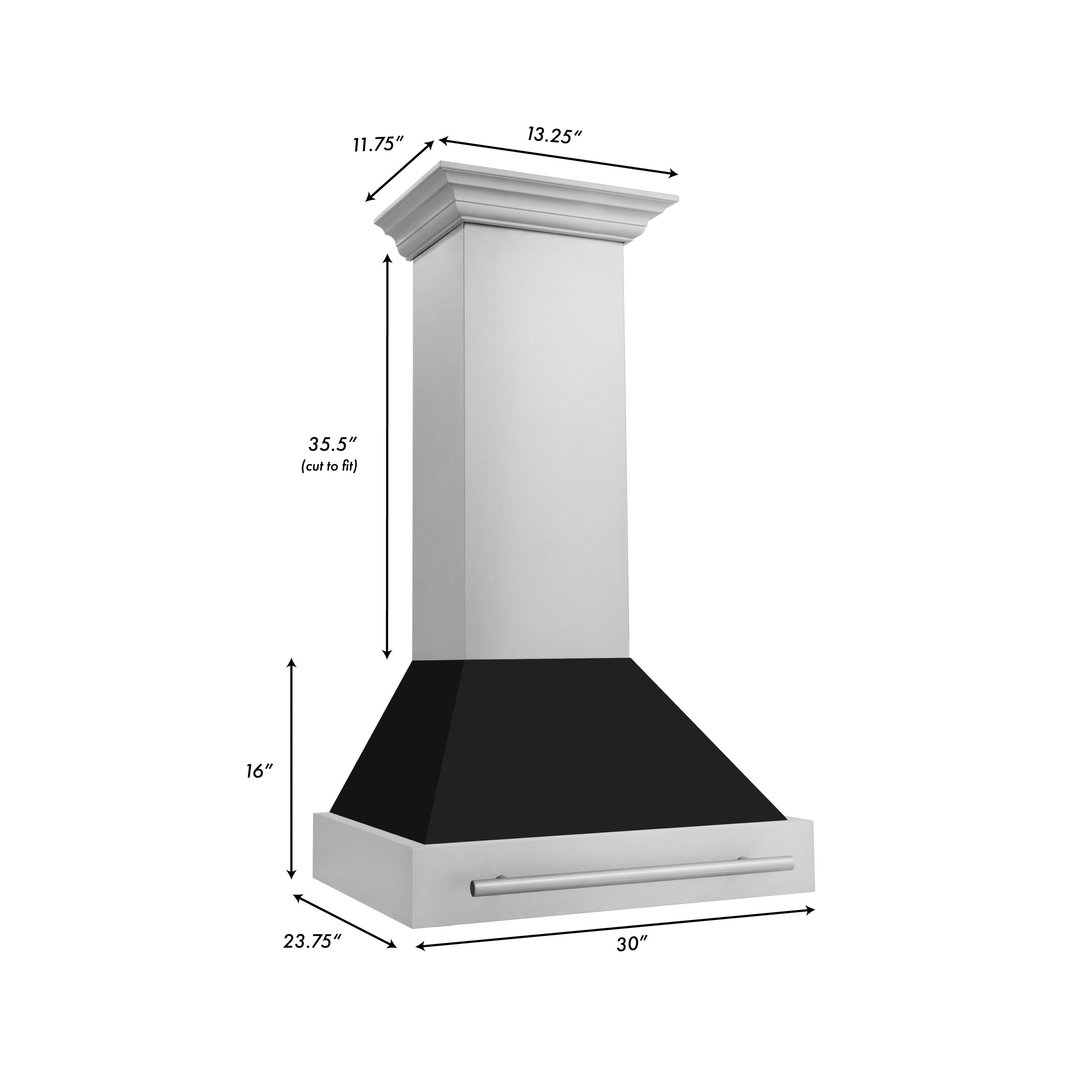 ZLINE 30 Inch Wall Mount Range Hood 400 CFM Stainless Steel Black Matte Shell Stainless Steel Handle (8654STX-BLM-30)