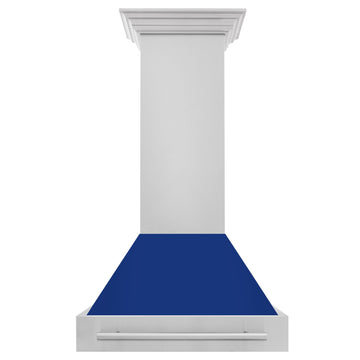 ZLINE 30 Inch Wall Mount Range Hood Stainless Steel Blue Gloss Shell 4-Speed Fan LED Lighting (8654STX-BG-30)