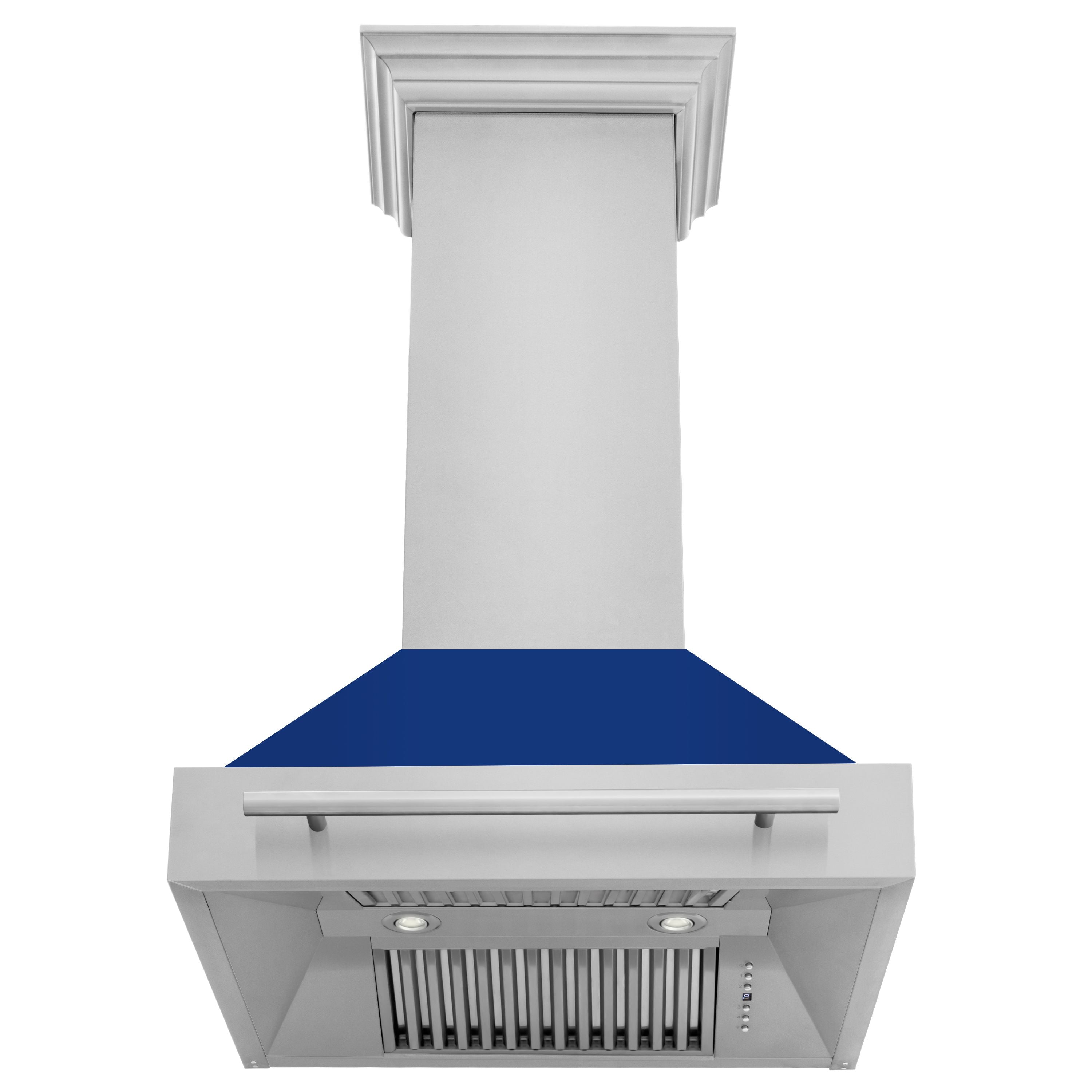 ZLINE 30 Inch Wall Mount Range Hood Stainless Steel Blue Gloss Shell 4-Speed Fan LED Lighting (8654STX-BG-30)