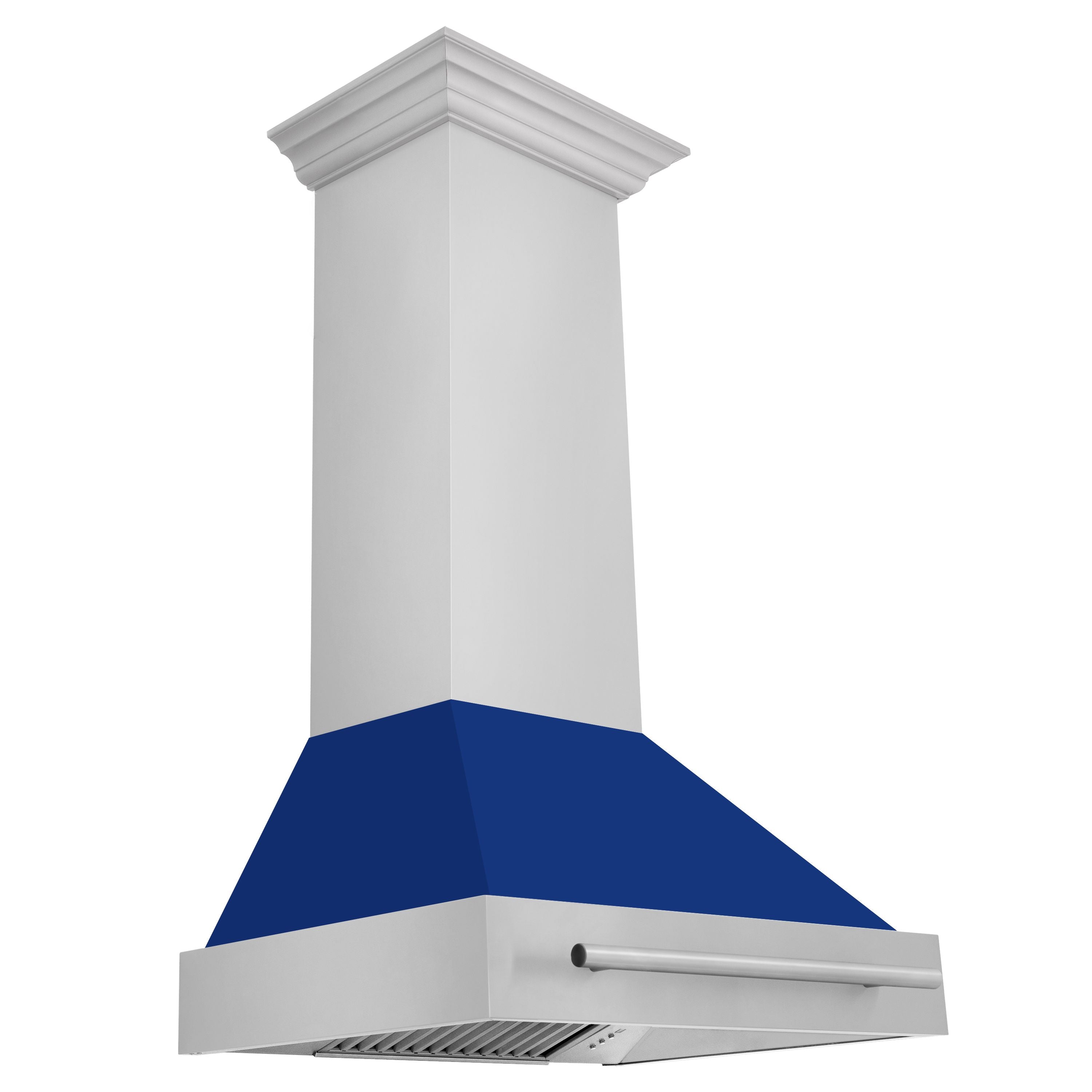 ZLINE 30 Inch Wall Mount Range Hood Stainless Steel Blue Gloss Shell 4-Speed Fan LED Lighting (8654STX-BG-30)
