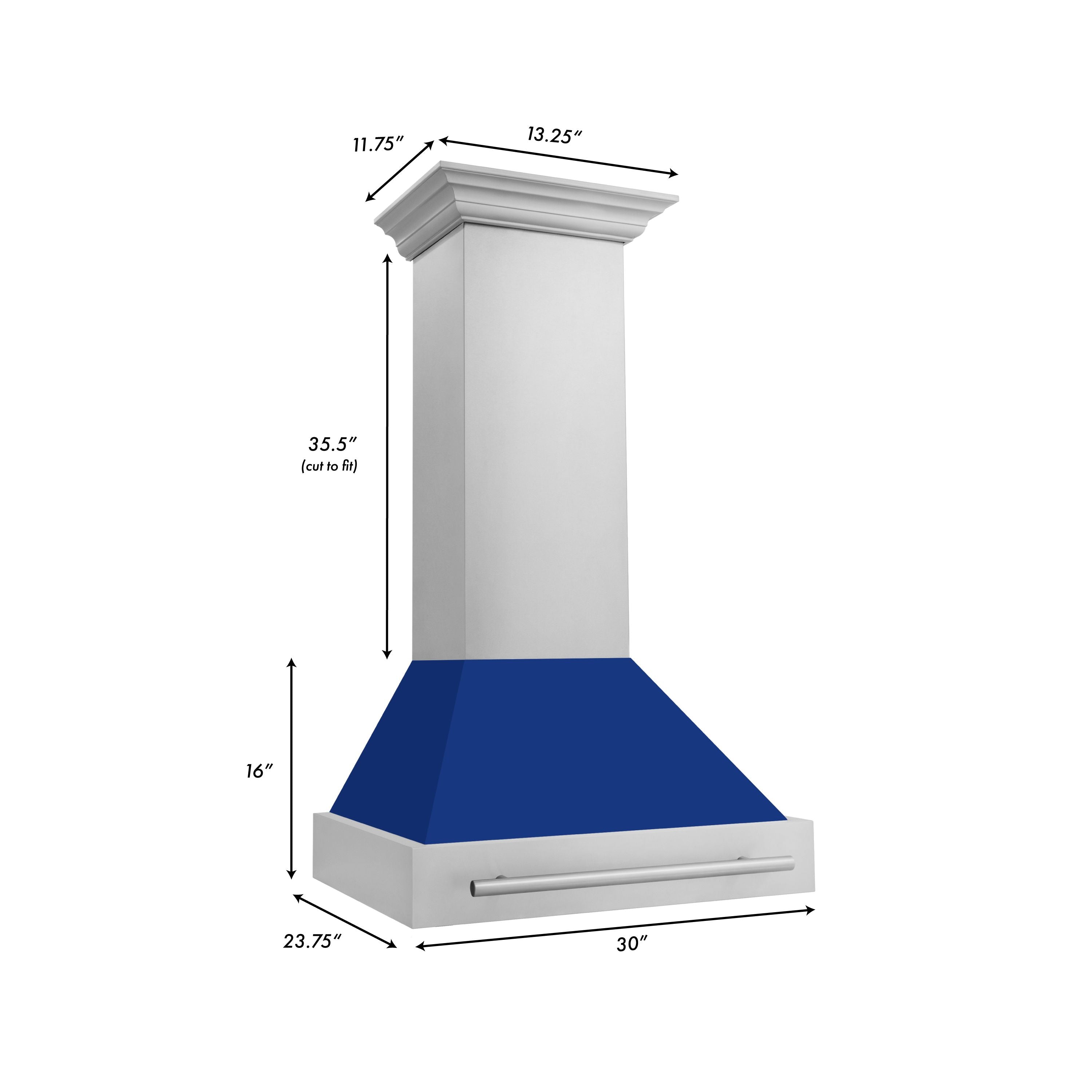 ZLINE 30 Inch Wall Mount Range Hood Stainless Steel Blue Gloss Shell 4-Speed Fan LED Lighting (8654STX-BG-30)