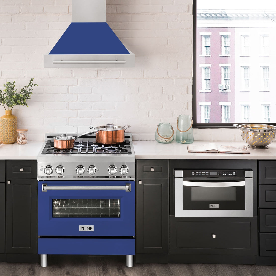 ZLINE 30 Inch Wall Mount Range Hood 4-Speed 400 CFM Stainless Steel Blue Matte Shell LED Lighting (8654STX-BM-30)ZLINE 30 Inch Wall Mount Range Hood 4-Speed 400 CFM Stainless Steel Blue Matte Shell LED Lighting (8654STX-BM-30)